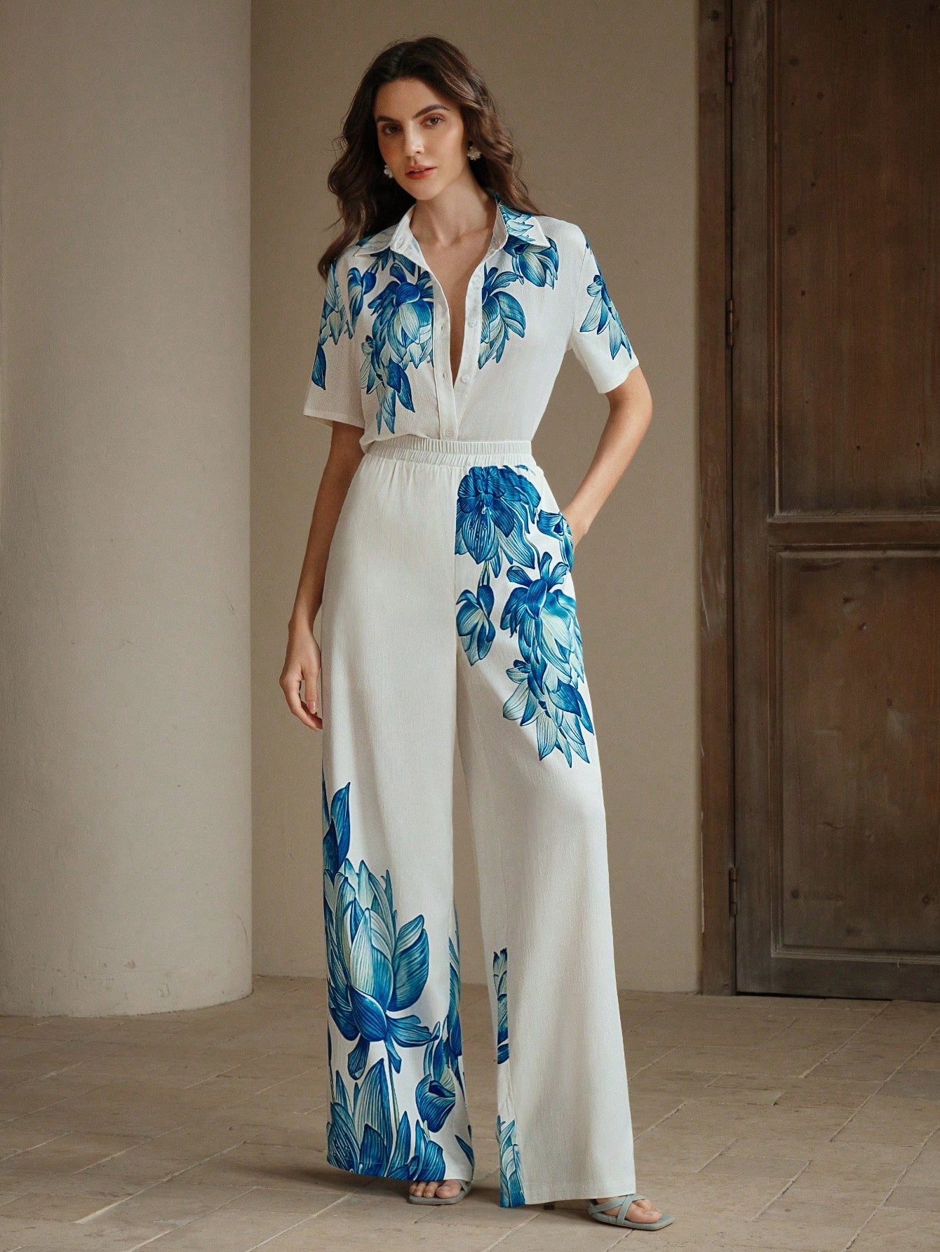 Multicolour Holiday Print Short Sleeve Shirt & Straight Leg Co-ord Set