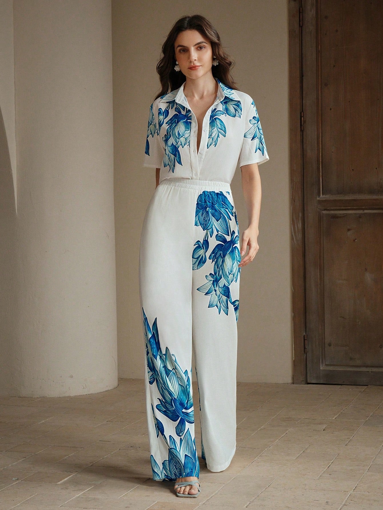 Multicolour Holiday Print Short Sleeve Shirt & Straight Leg Co-ord Set