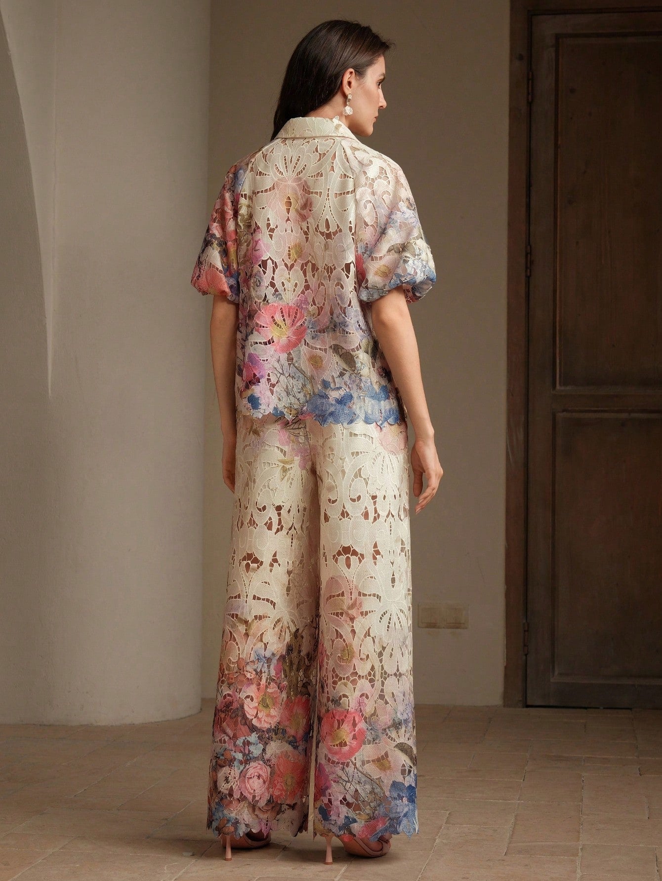 Floral Embroidered Puff Sleeve Co-ord Set