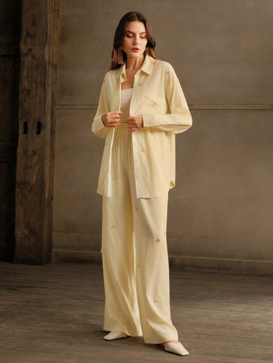 Women Modern Casual Commuter Diamond Stripe Co-ord Set