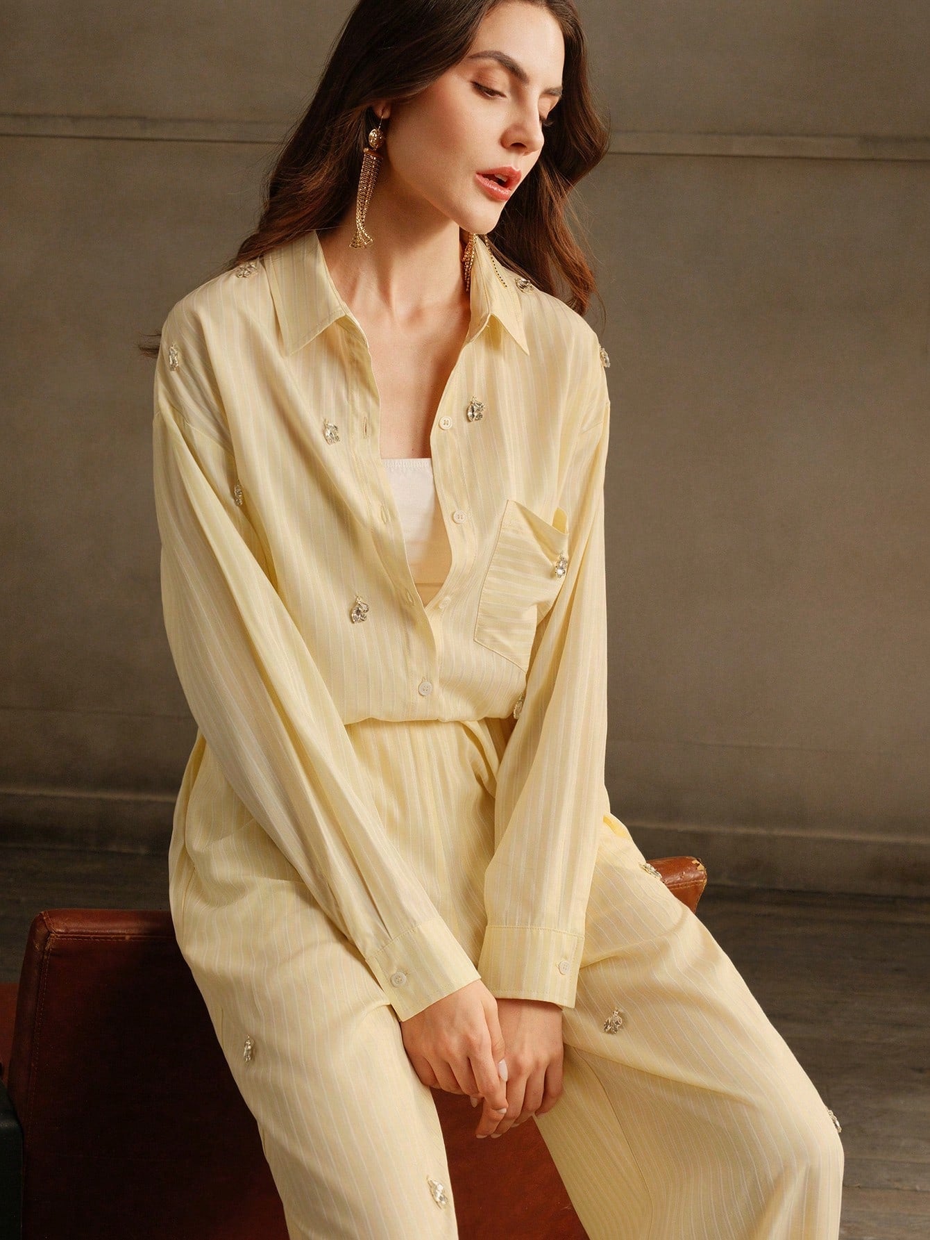 Women Modern Casual Commuter Diamond Stripe Co-ord Set