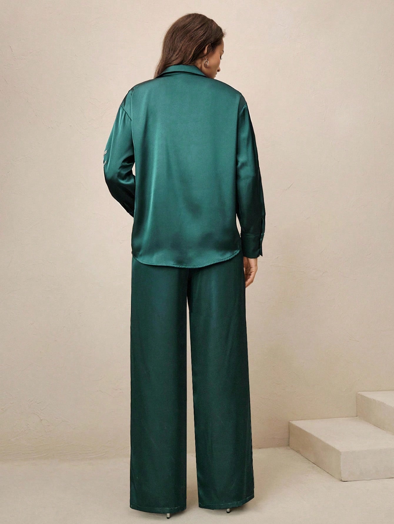 Urban Green Sequin Embroidered Shirt And Pants Co-ord Set
