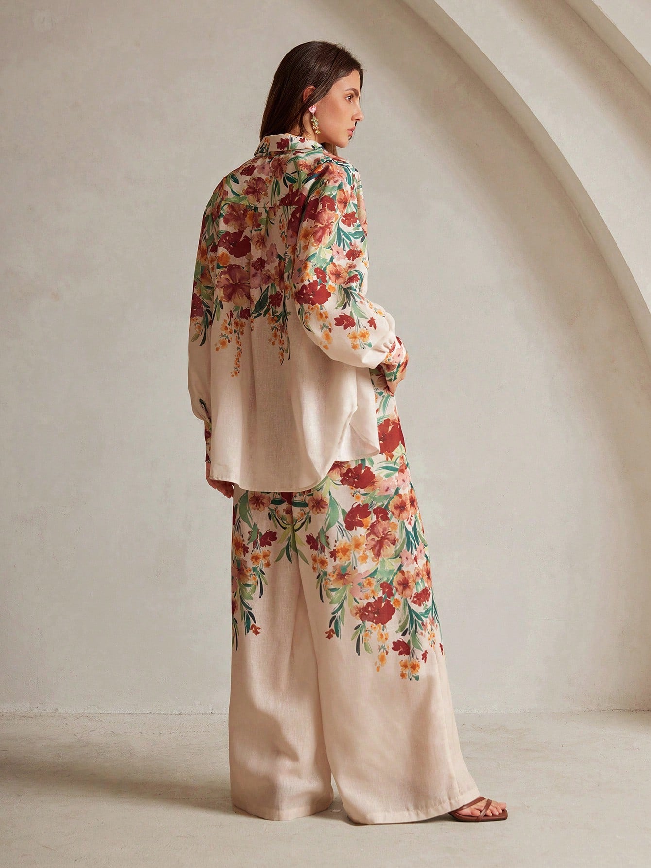 Women's Floral Print Vacation Shirt And Pants Set