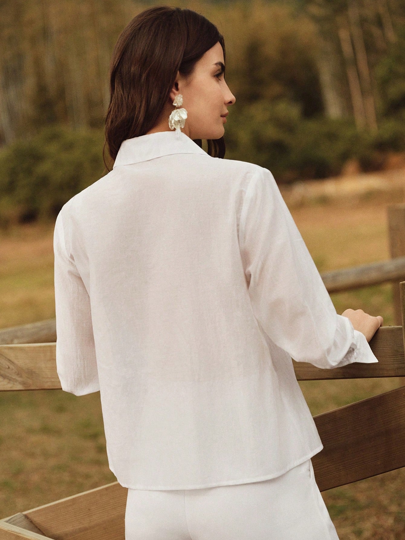 Women's White Lace Applique Turndown Collar Co-ord Set