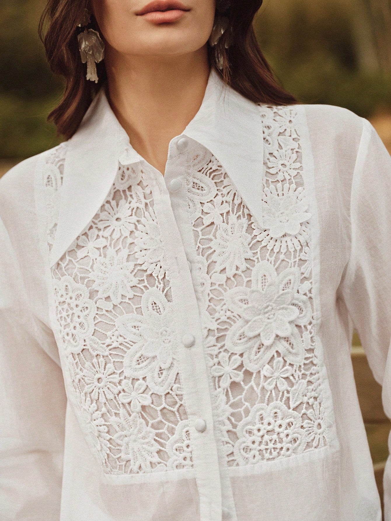 Women's White Lace Applique Turndown Collar Co-ord Set