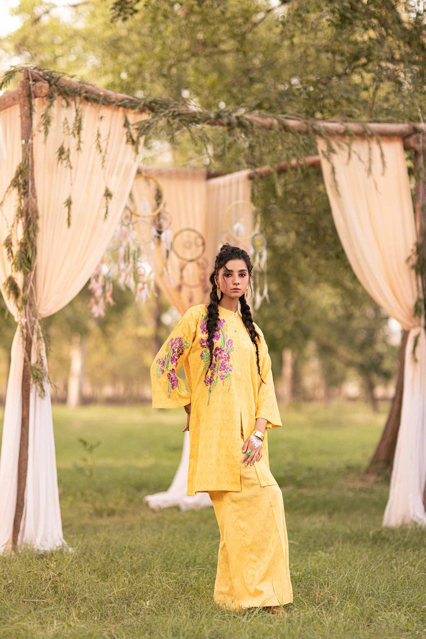 Golden Glow Floral Embroidered Suit