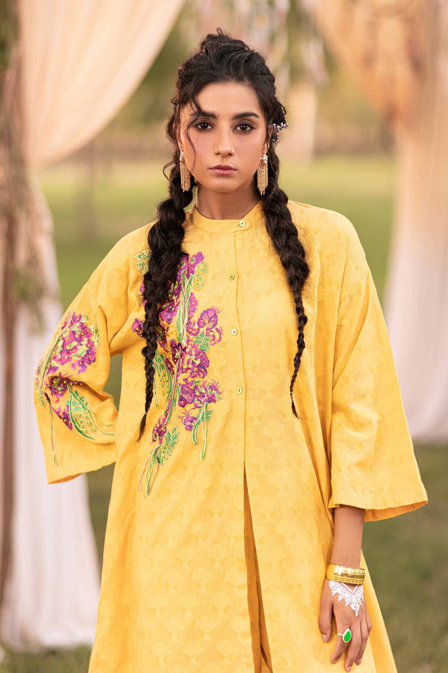 Golden Glow Floral Embroidered Suit