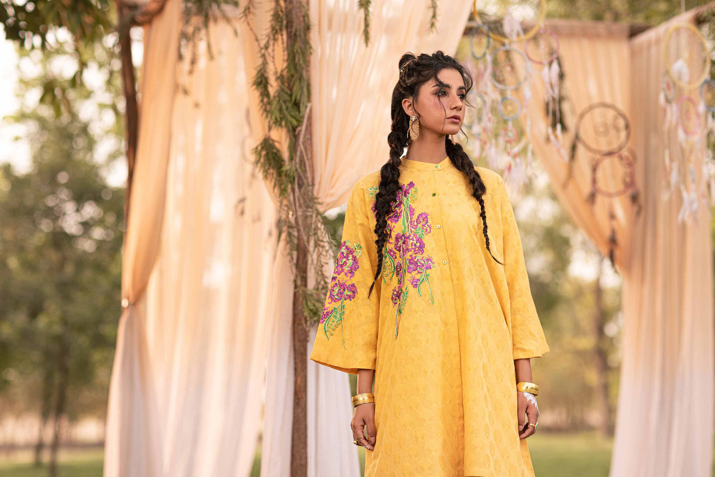 Golden Glow Floral Embroidered Suit