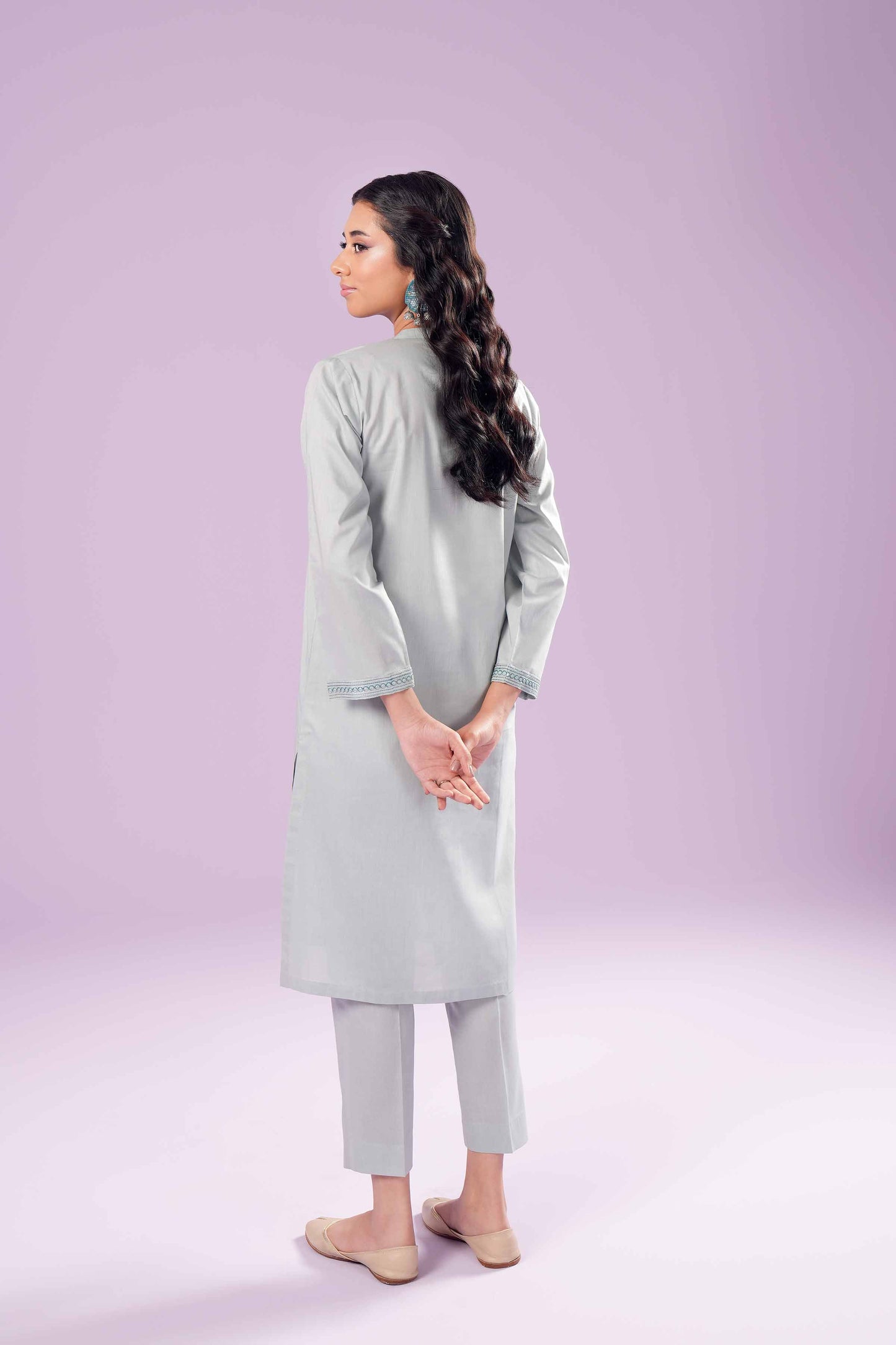 Silver Mist Embroidered Co-ord Set – Soft Grey Elegance