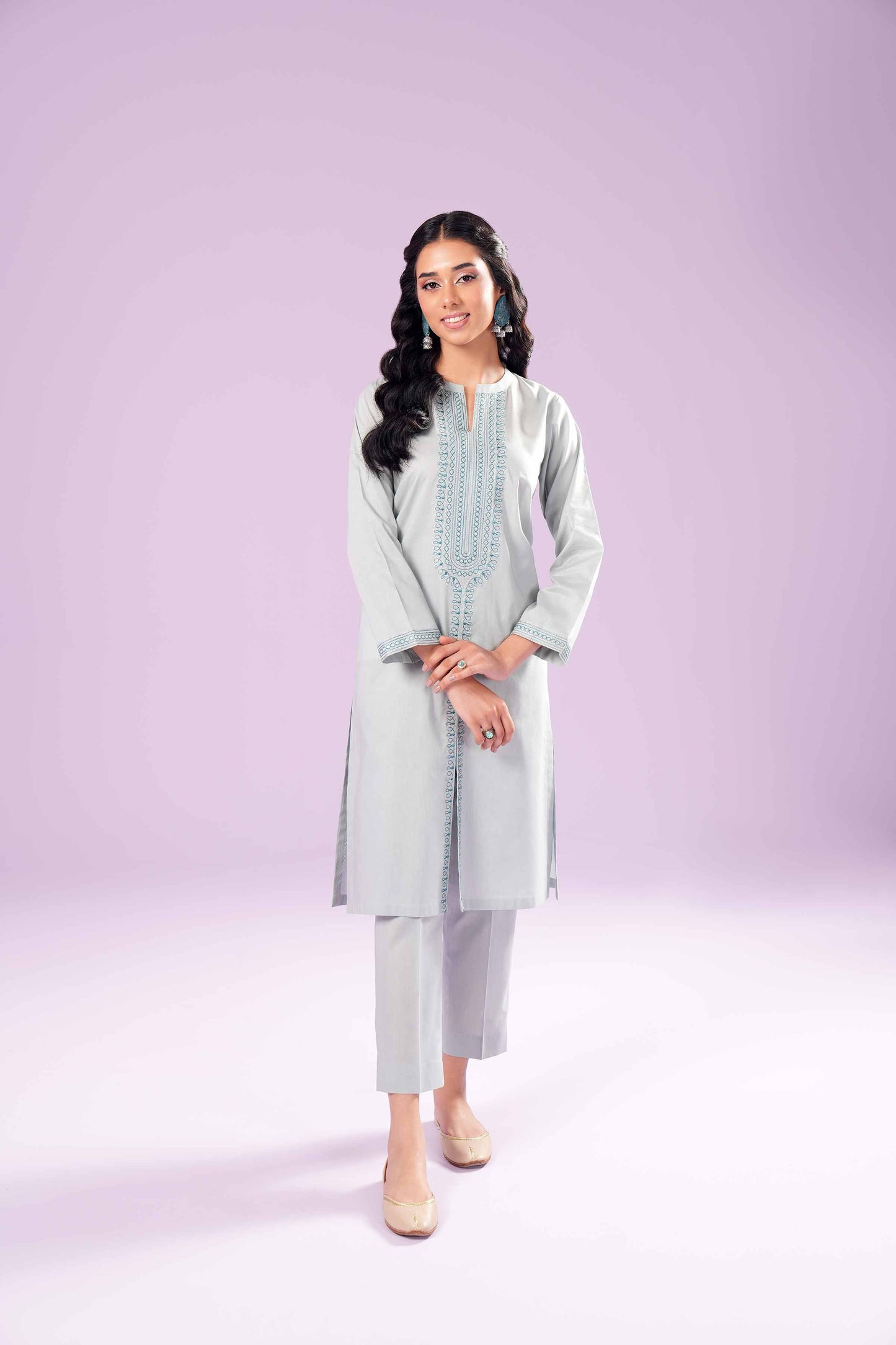Silver Mist Embroidered Co-ord Set – Soft Grey Elegance