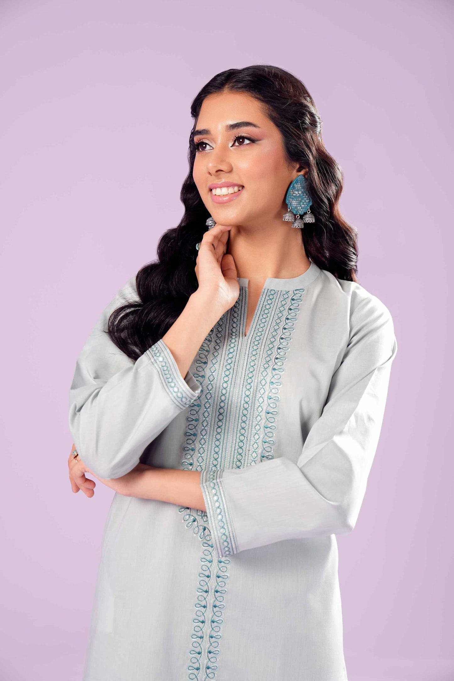 Silver Mist Embroidered Co-ord Set – Soft Grey Elegance