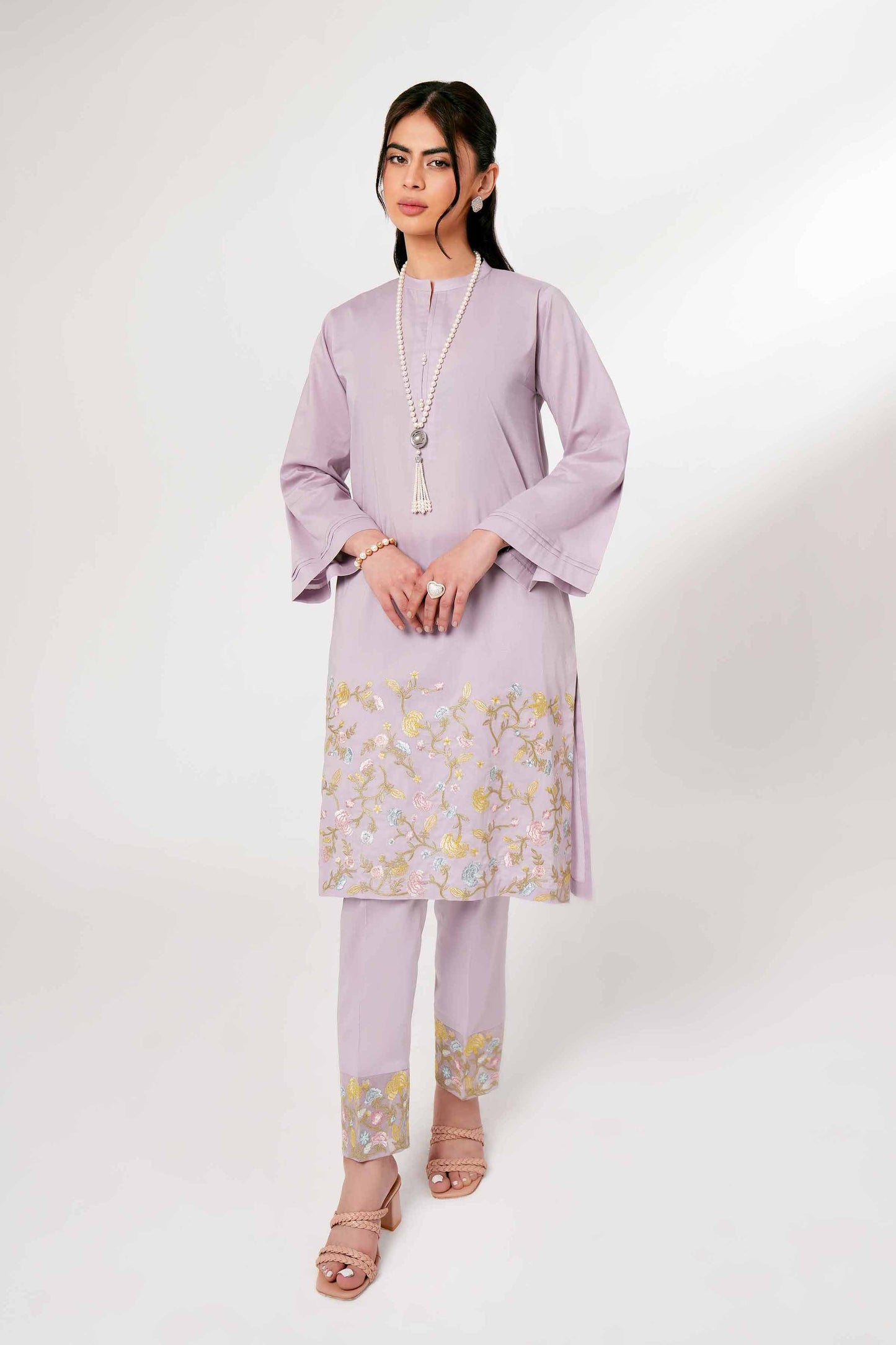 Lilac Bloom Embroidered Kurta Set