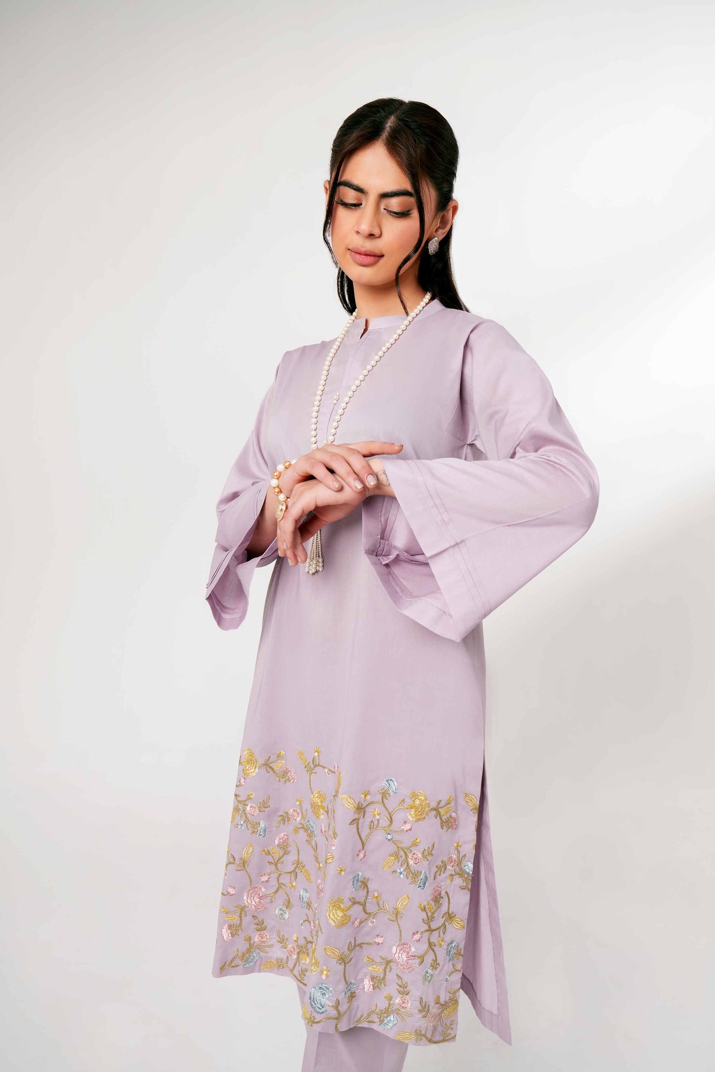 Lilac Bloom Embroidered Kurta Set