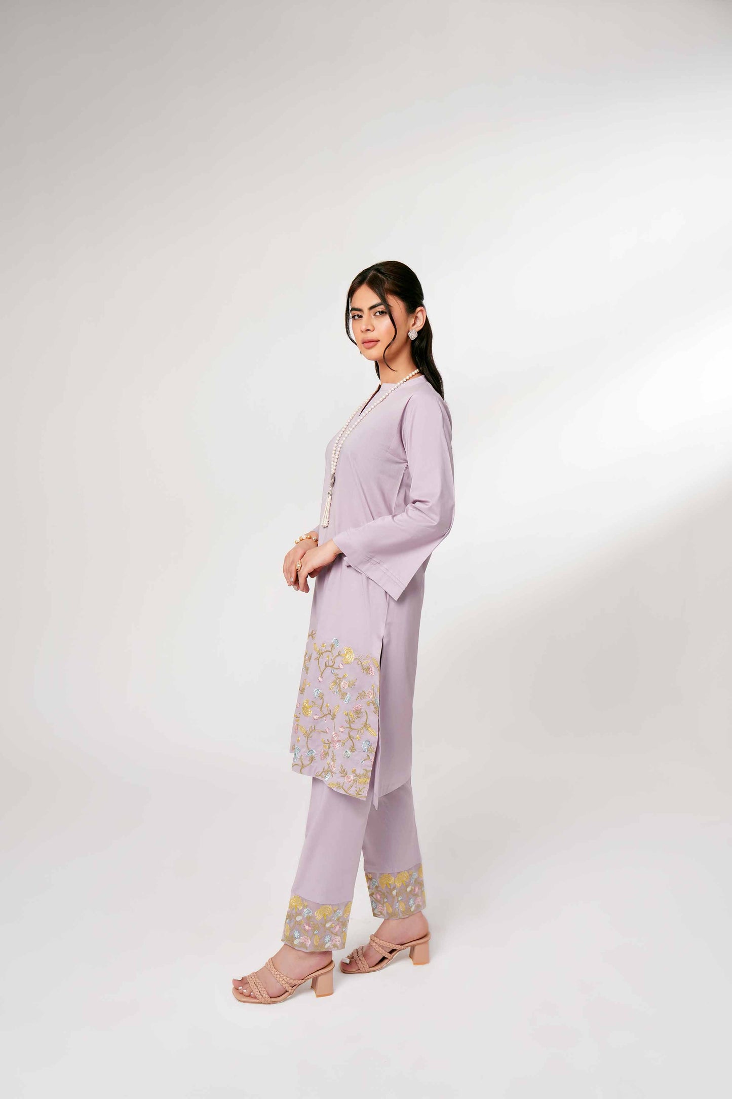 Lilac Bloom Embroidered Kurta Set