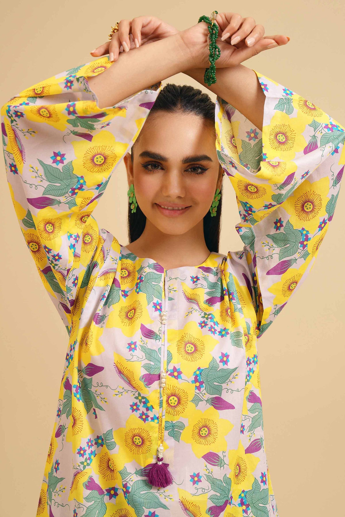 Pastel Lavender Sunflower Print Kurta & Pant Co-ord