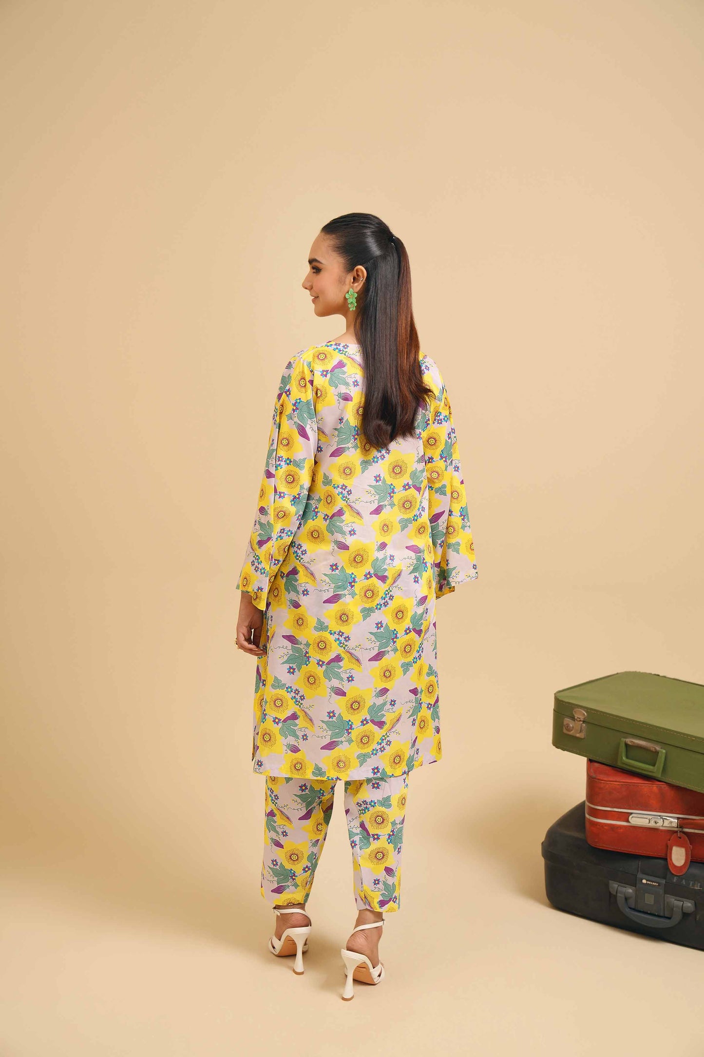 Pastel Lavender Sunflower Print Kurta & Pant Co-ord