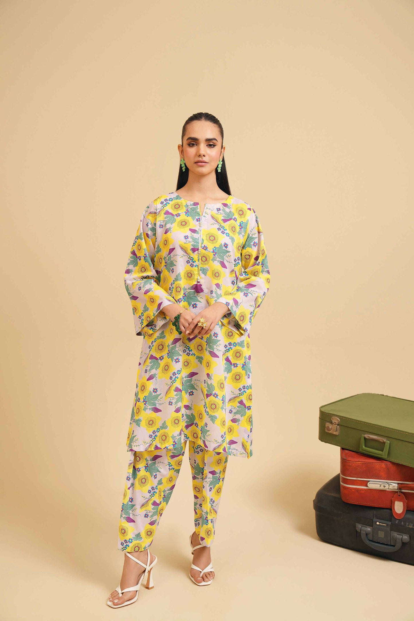 Pastel Lavender Sunflower Print Kurta & Pant Co-ord