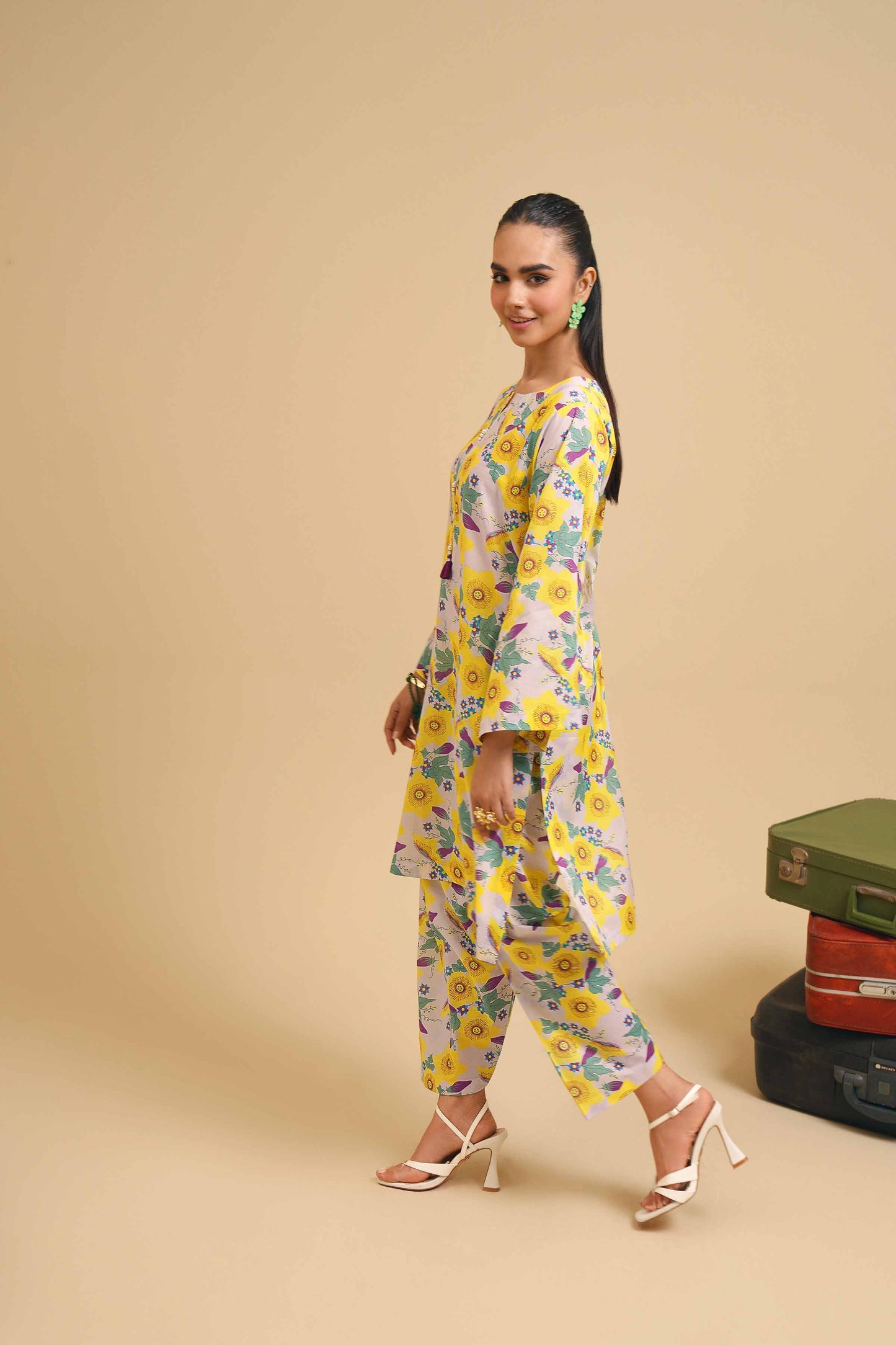 Pastel Lavender Sunflower Print Kurta & Pant Co-ord