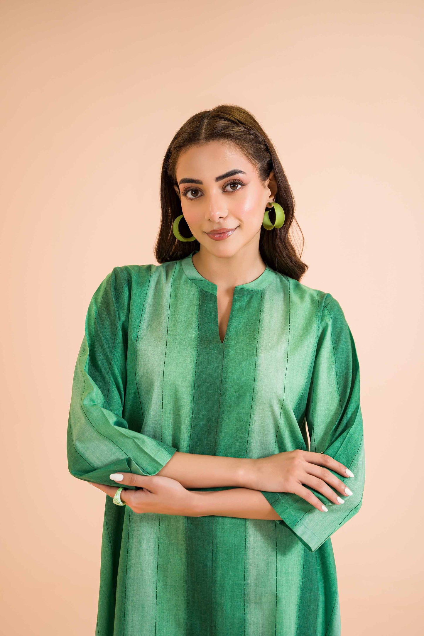 Verdant Elegance Striped Ensemble