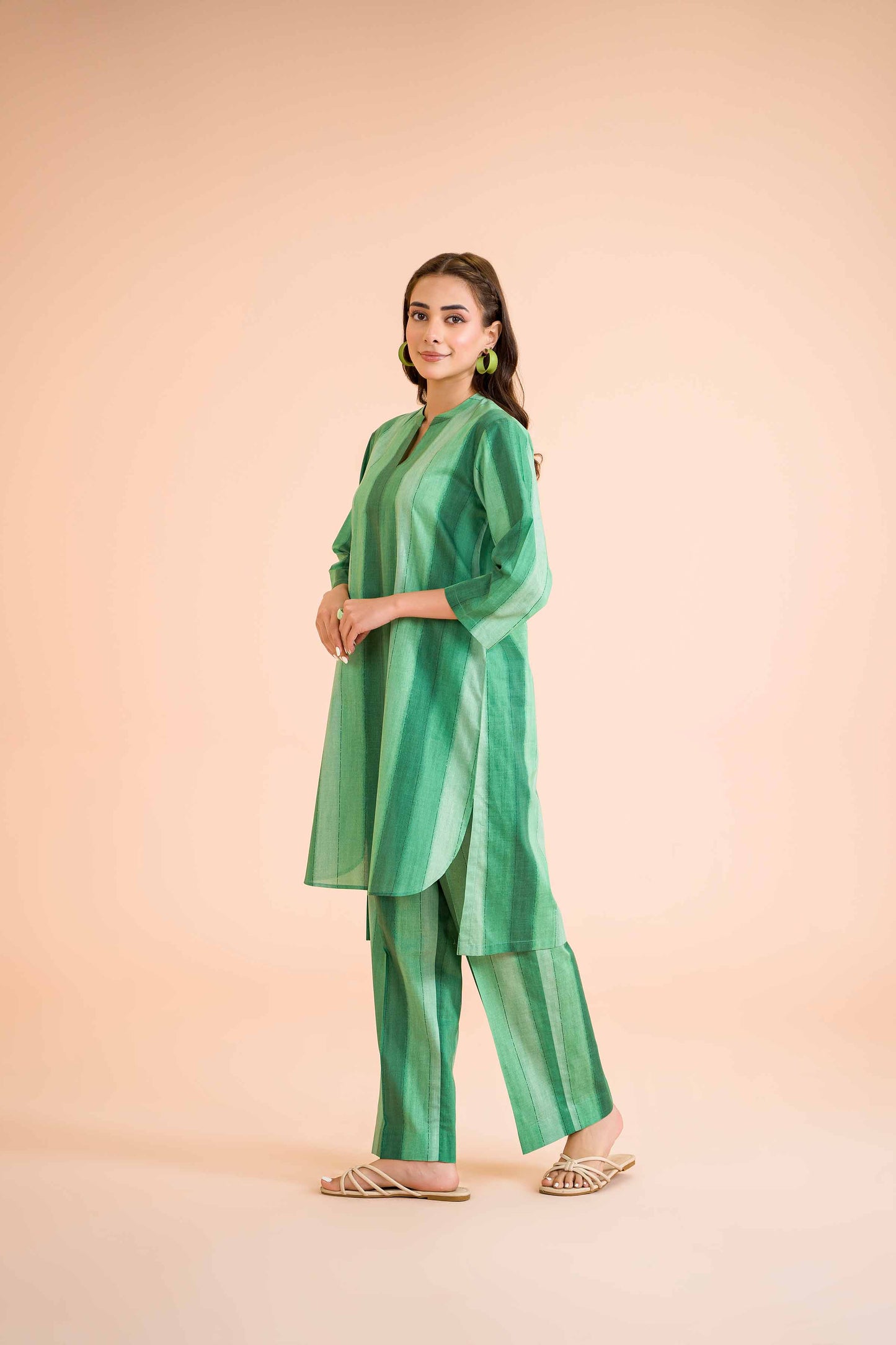 Verdant Elegance Striped Ensemble