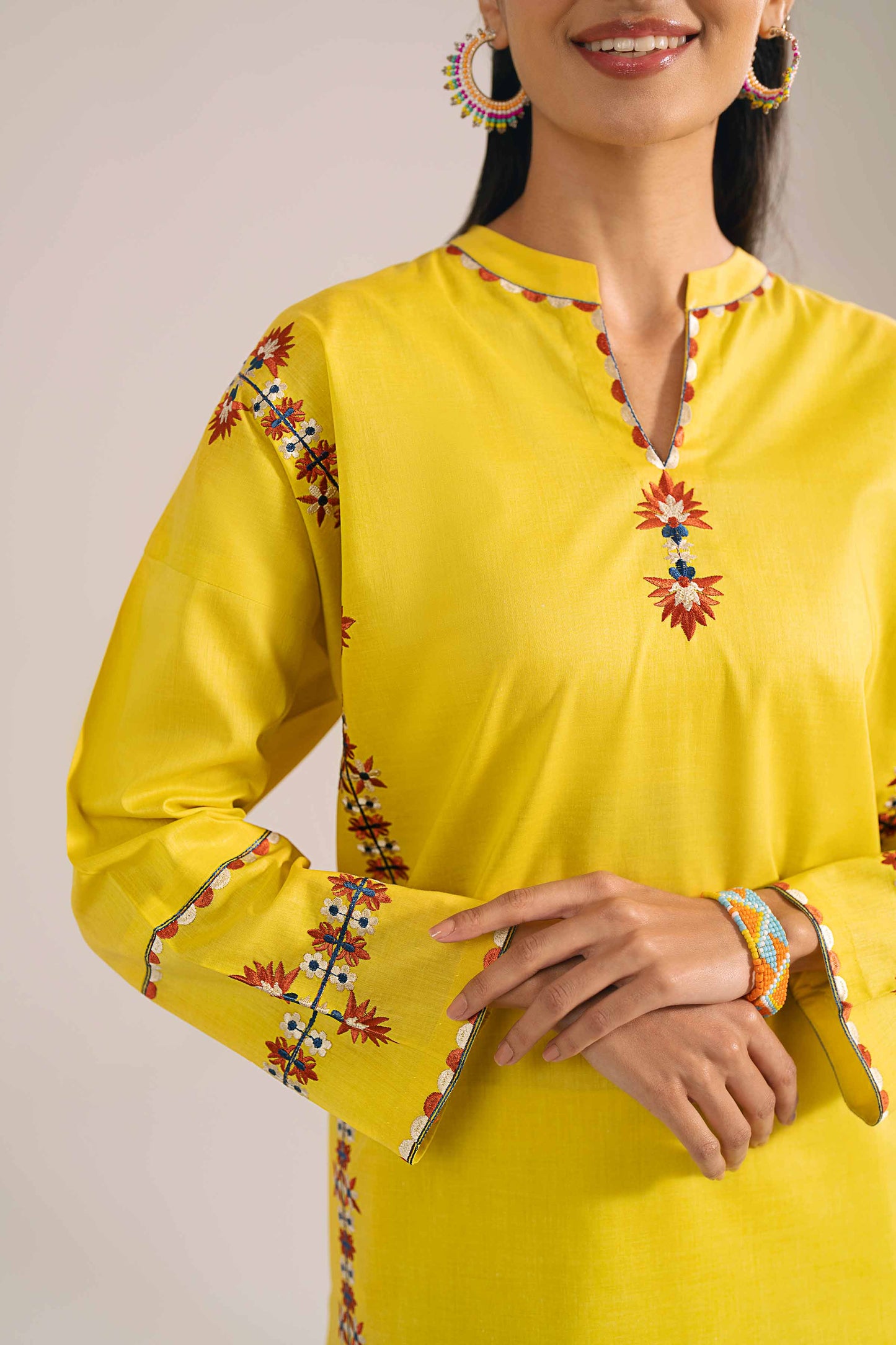 Bright Yellow Floral Embroidered Outfit