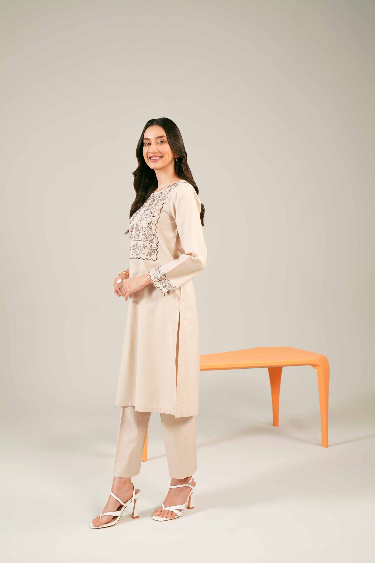 Ivory Elegance Embroidered Panel Kurta Set