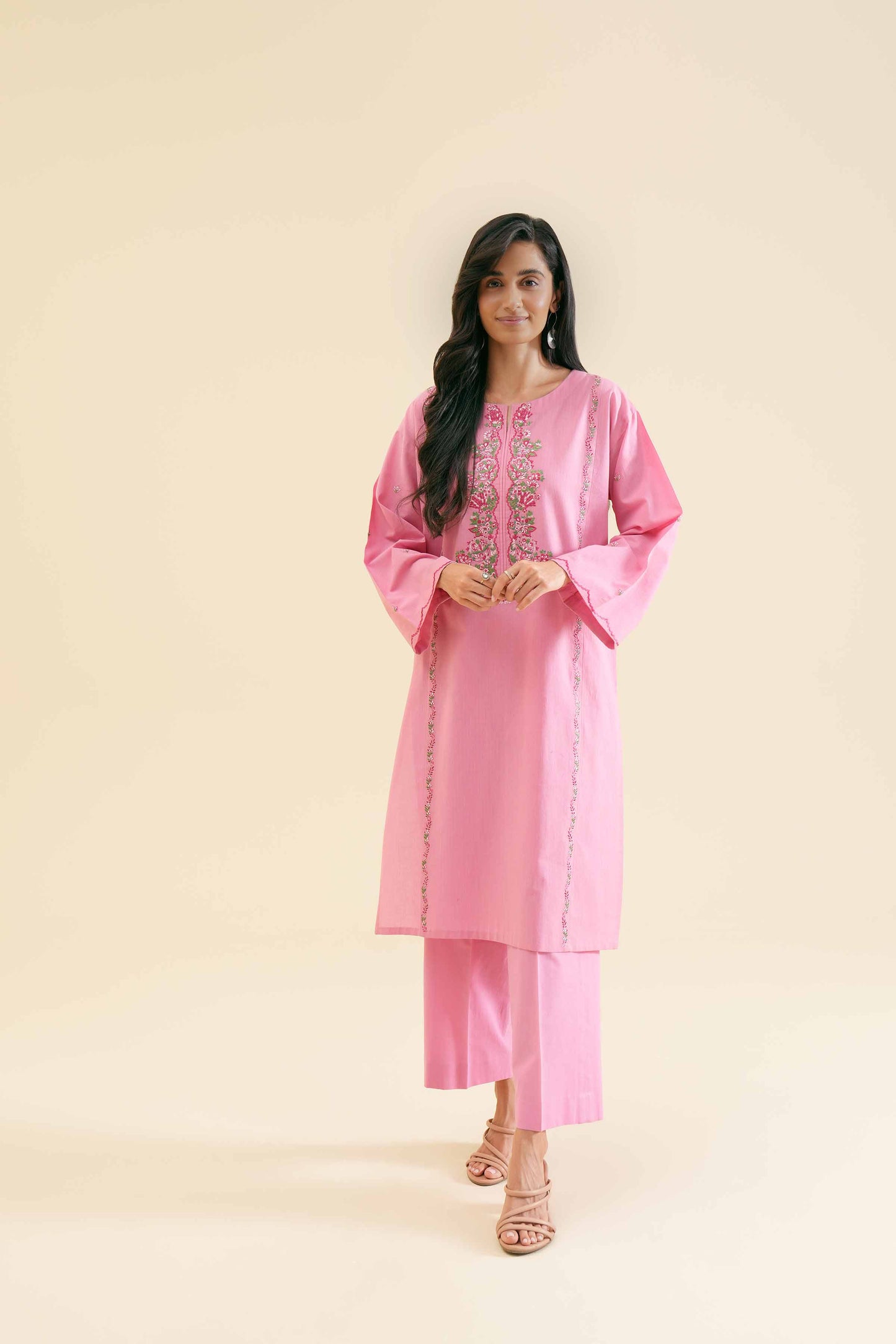 Blush Pink Kurta with Floral Embroidered Detailing