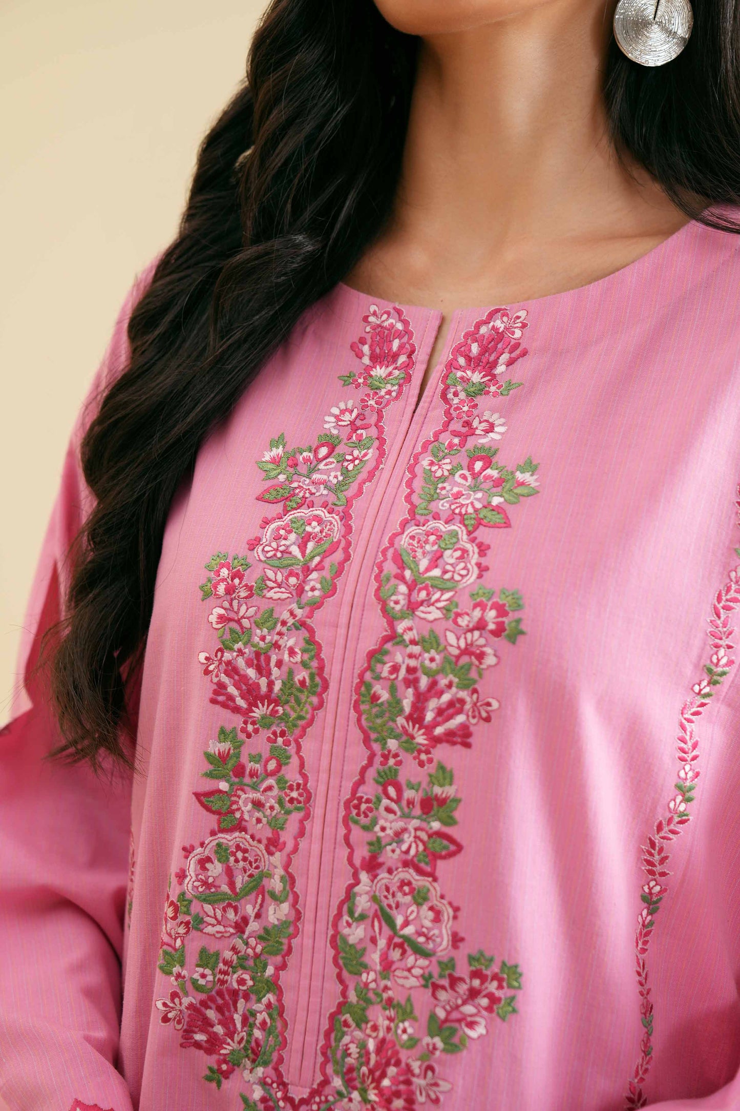 Blush Pink Kurta with Floral Embroidered Detailing