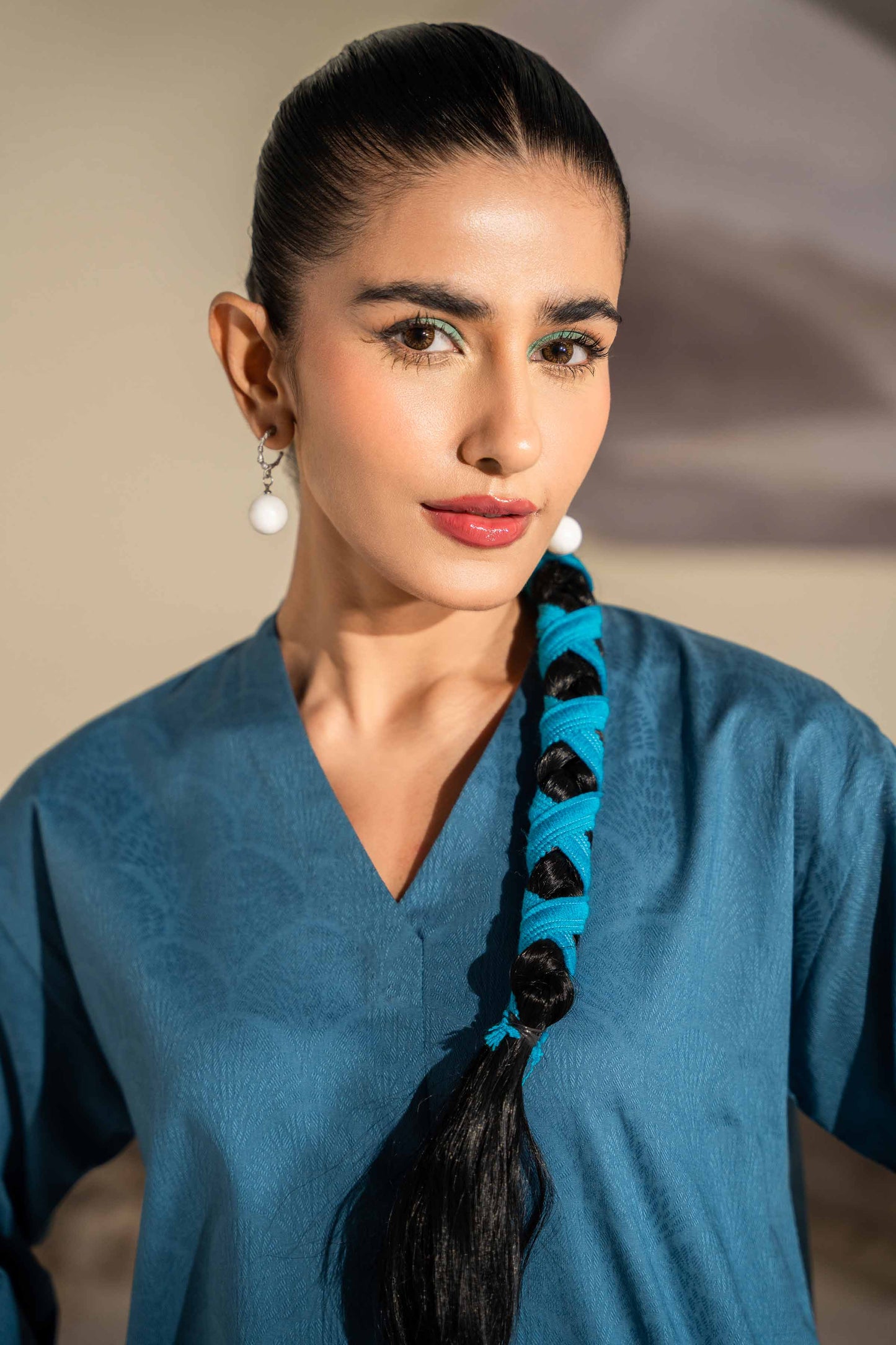 Teal Grace Kurta Set with Embroidered Pants