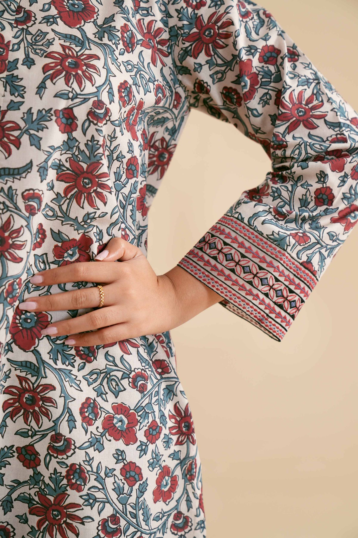 Ethnic Charm Red & Teal Floral Co-ord