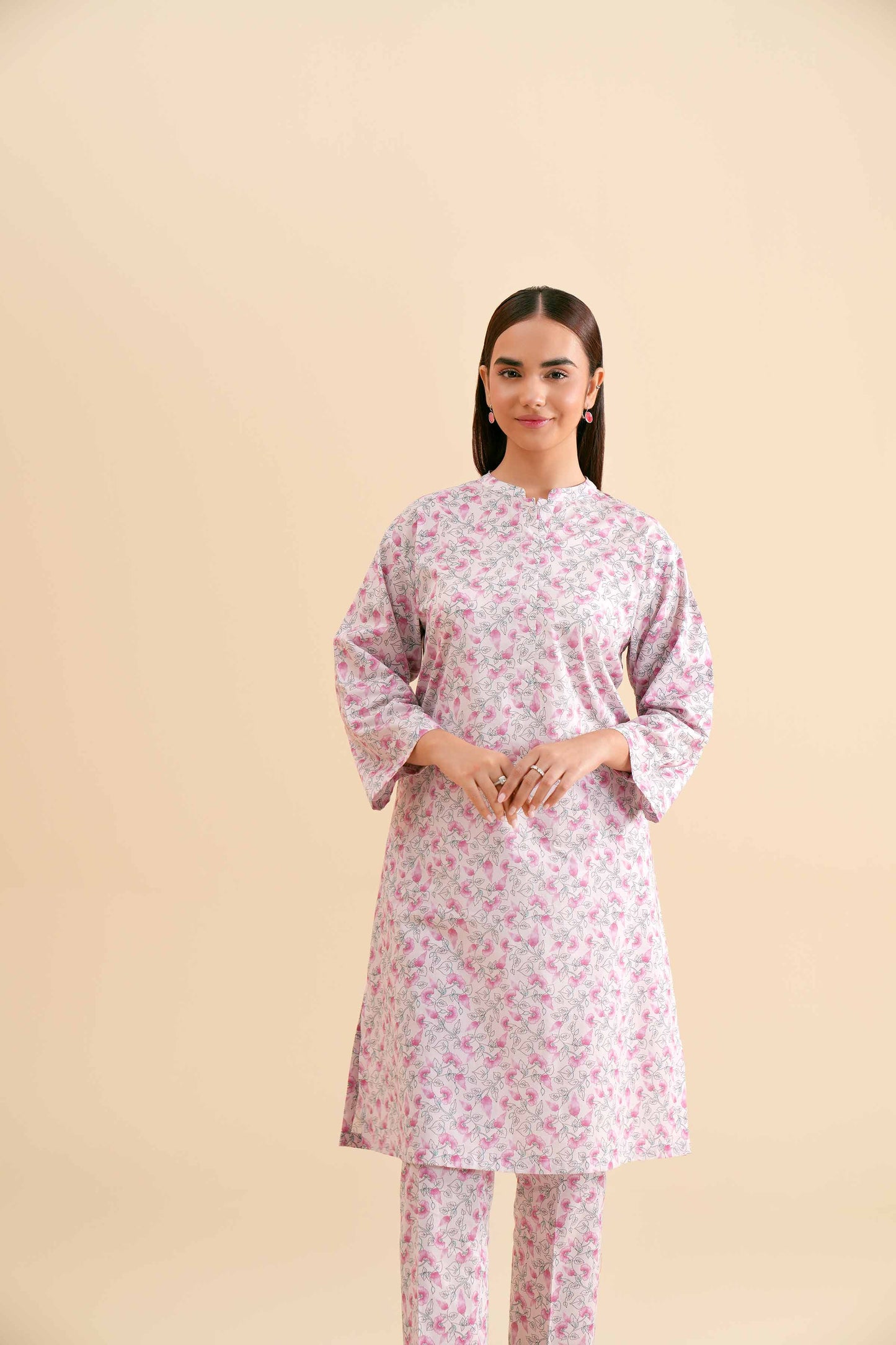 Soft Pink Botanical Printed Kurta & Pant Set