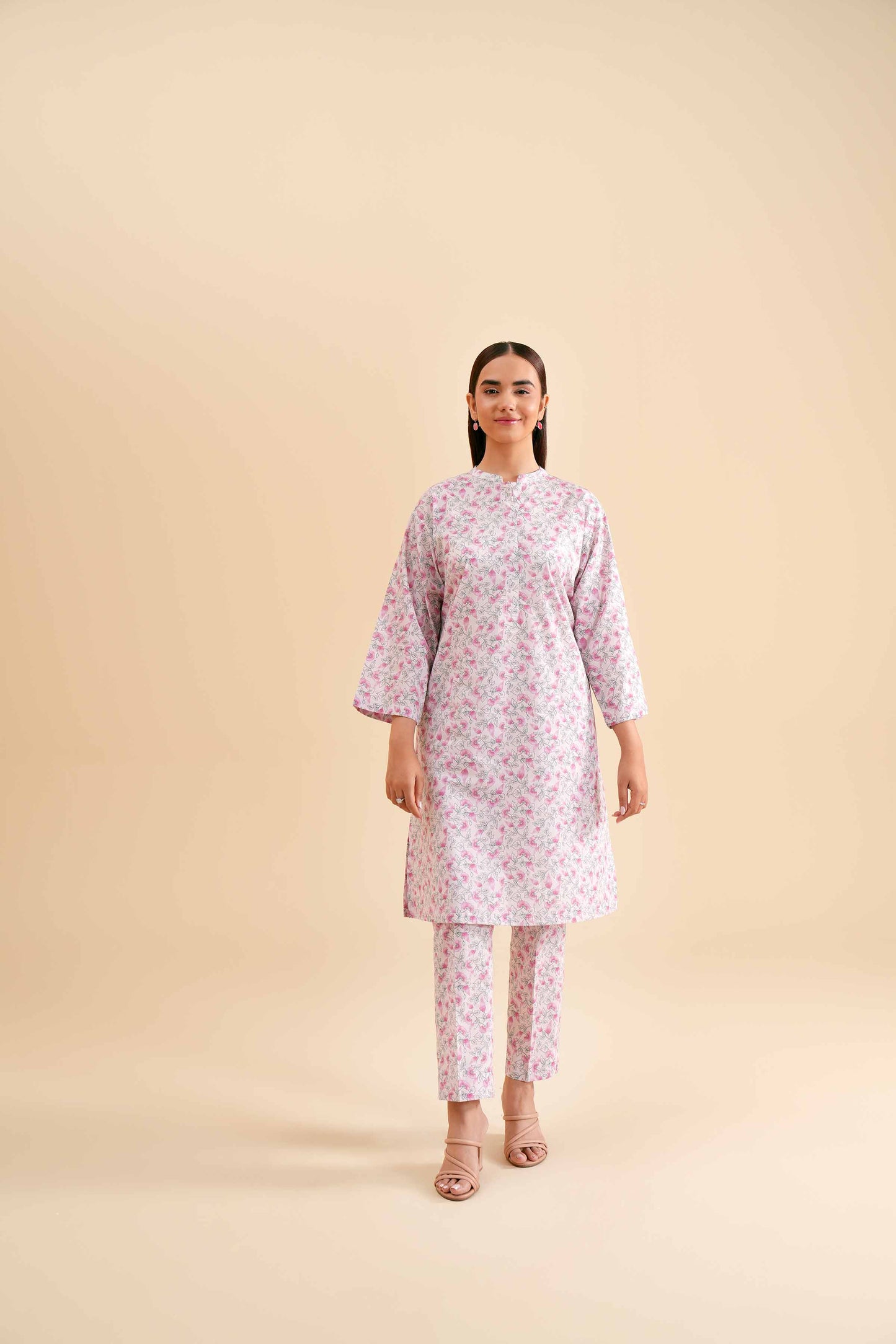 Soft Pink Botanical Printed Kurta & Pant Set