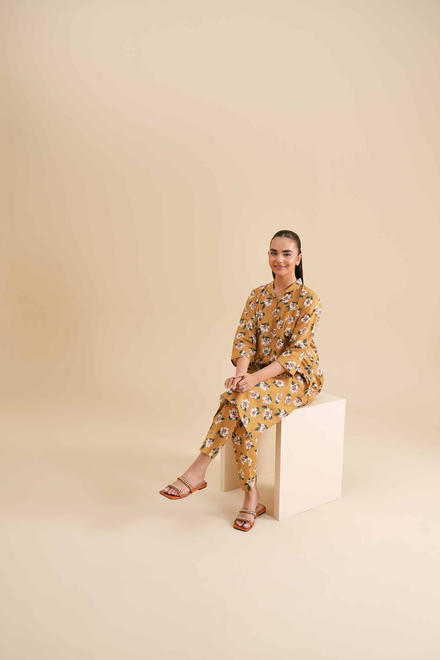 Mustard Yellow Blossom Printed 2-Piece Set