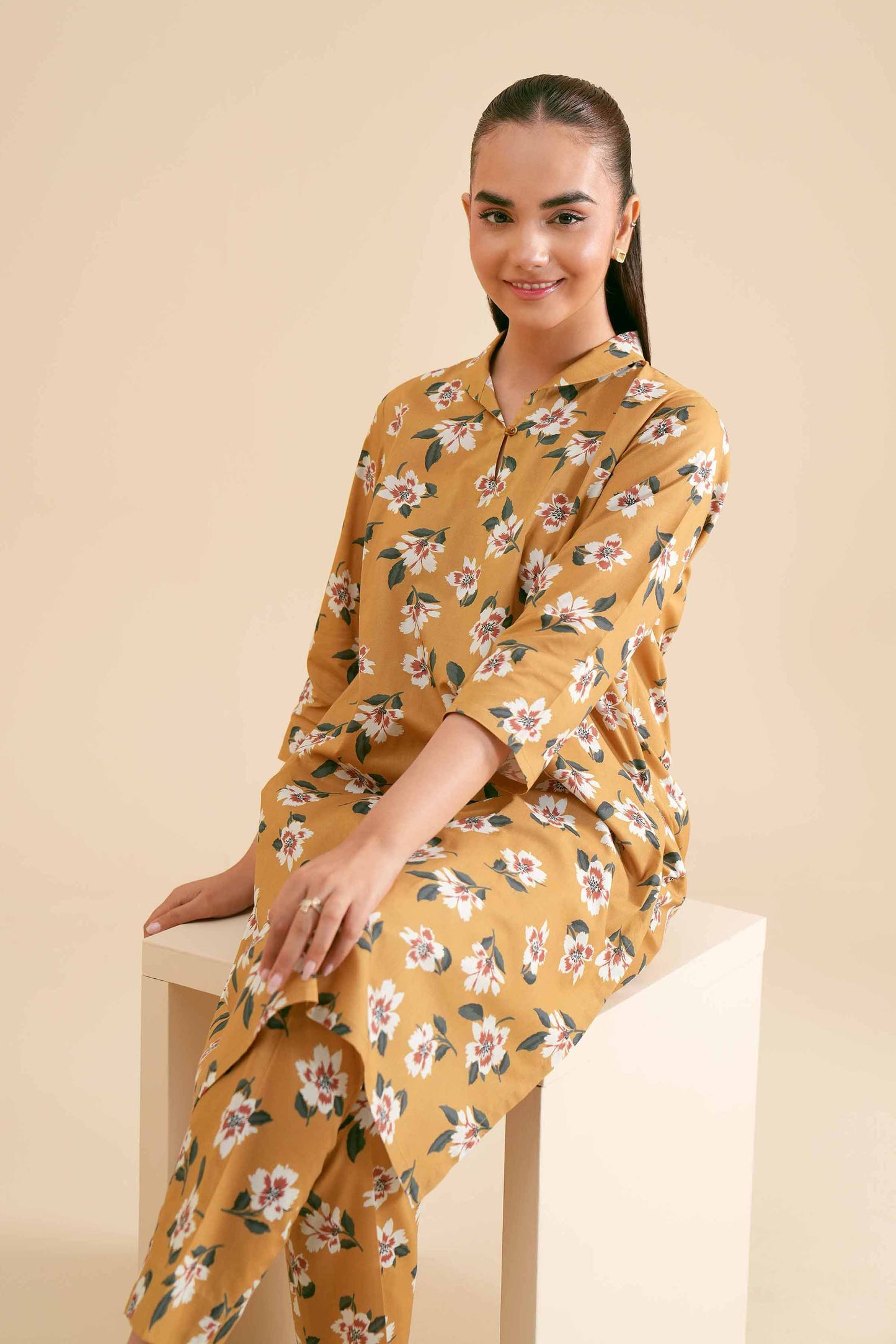 Mustard Yellow Blossom Printed 2-Piece Set