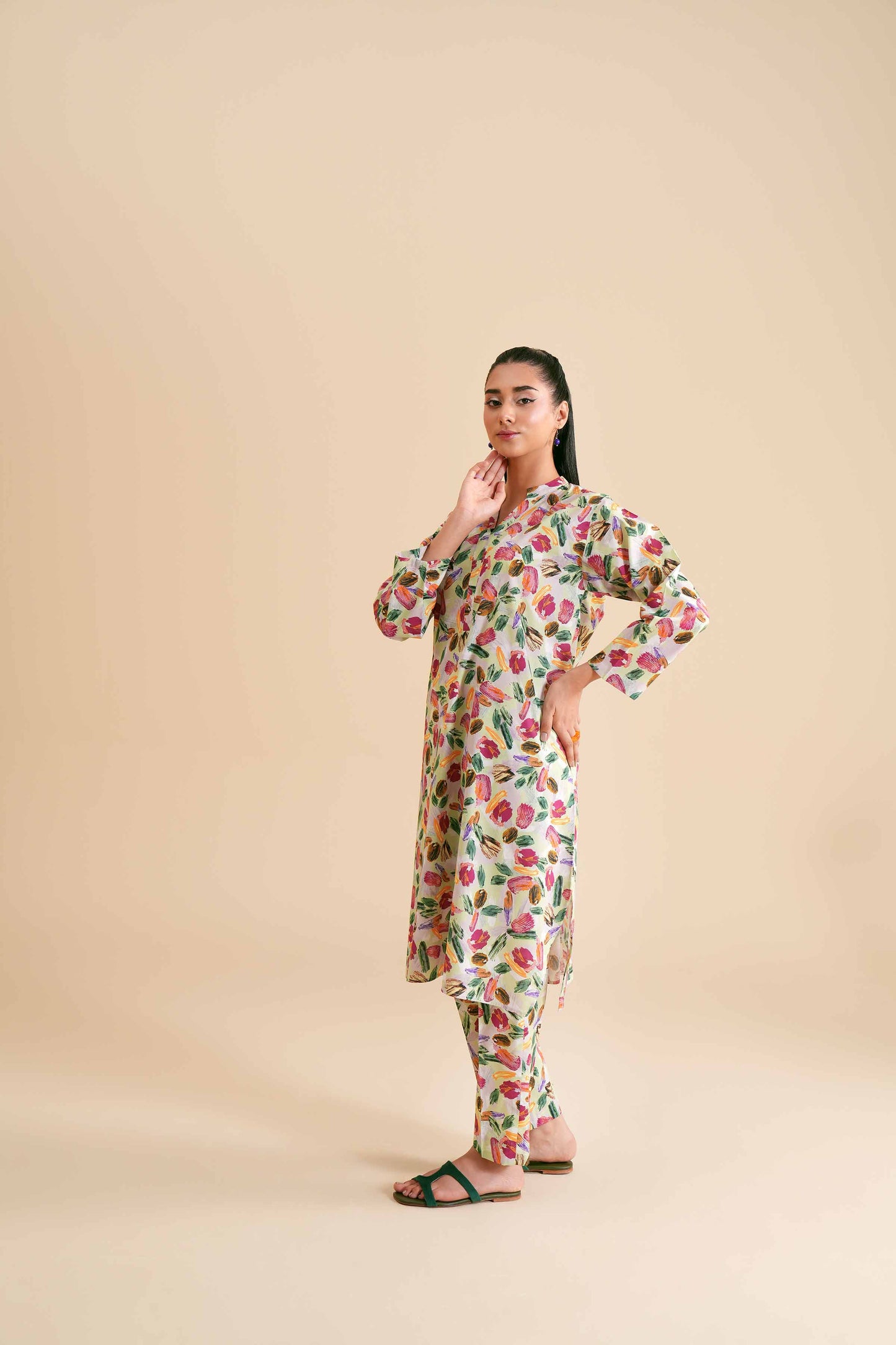 White Botanical Abstract Printed Outfit