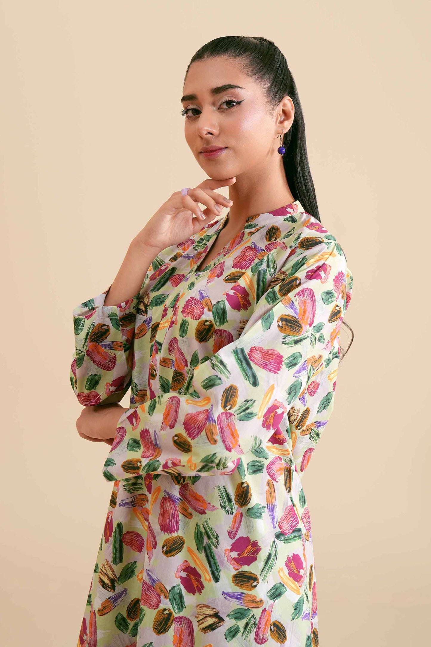 White Botanical Abstract Printed Outfit