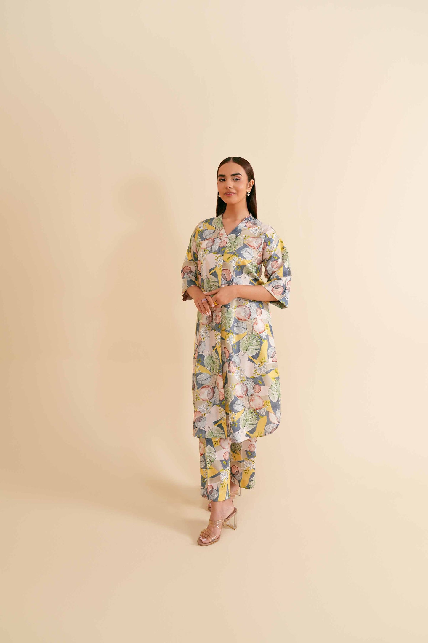 Pastel Tropical Leaf & Bloom Printed 2-Piece Set