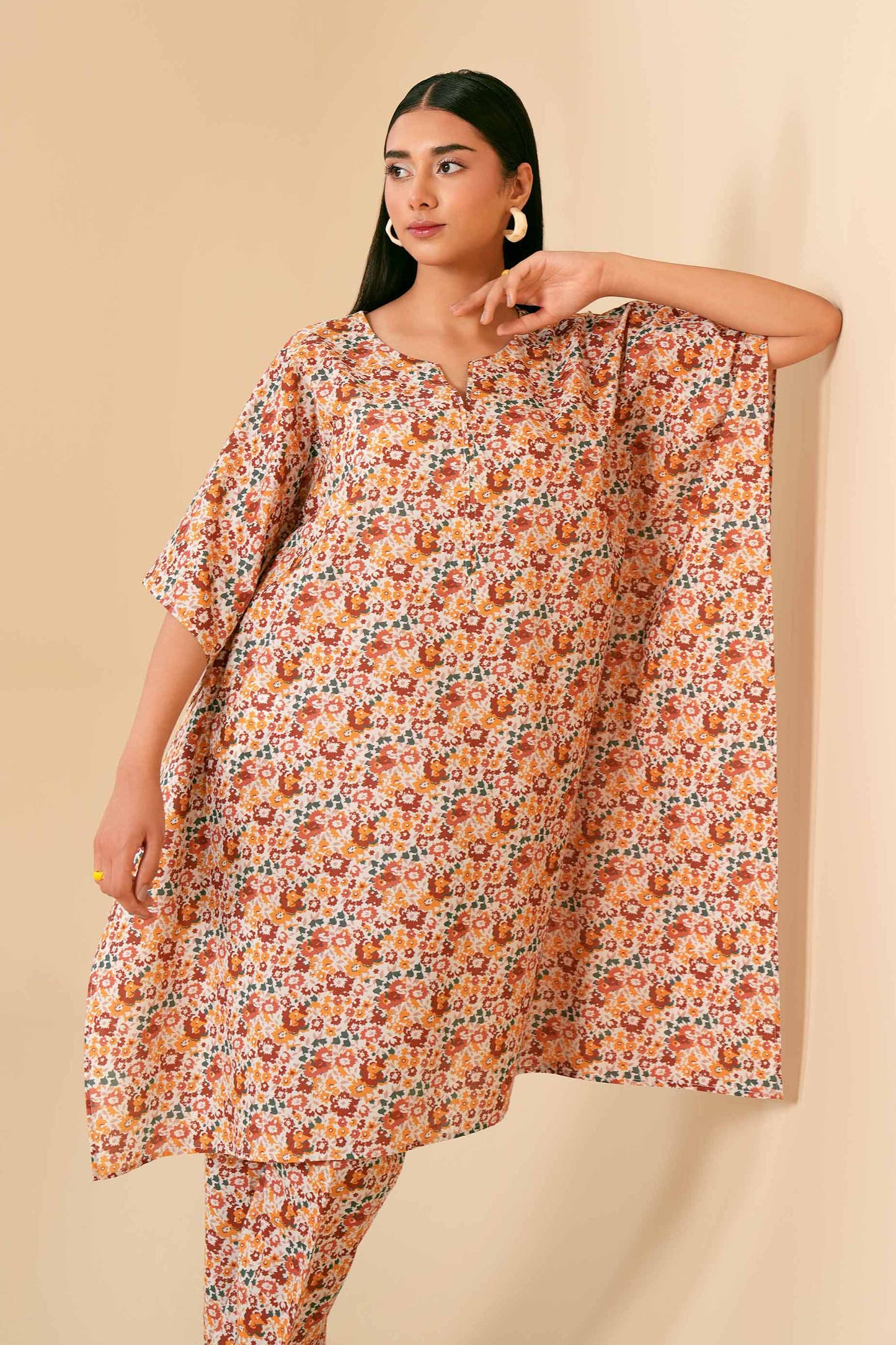 Vibrant Floral Kaftan-Style Co-ord Set