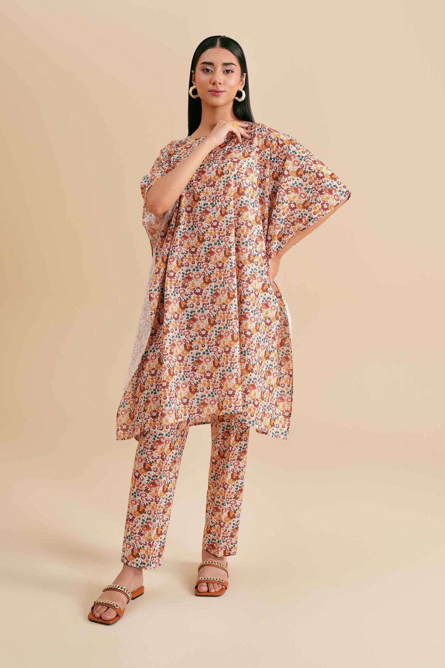 Vibrant Floral Kaftan-Style Co-ord Set