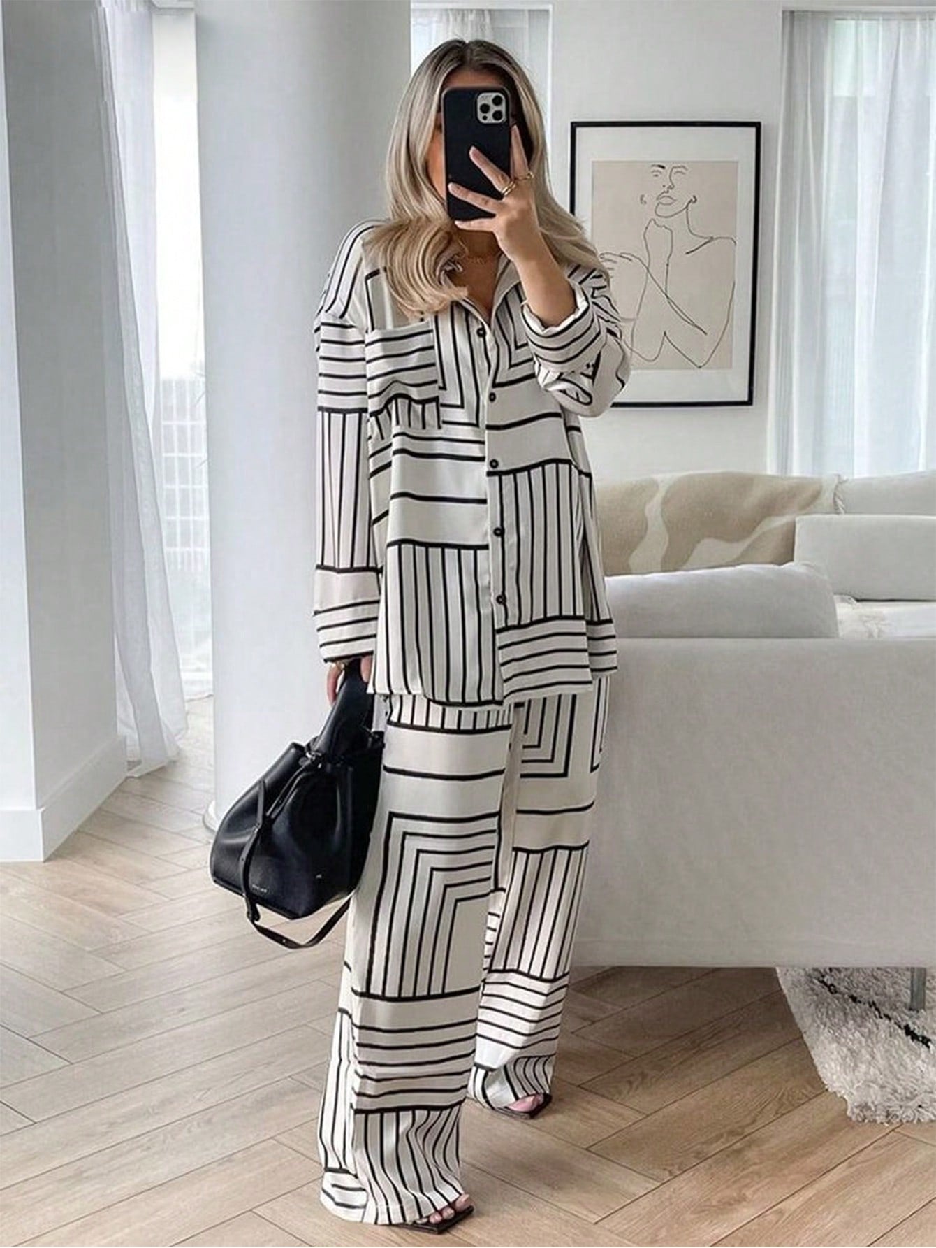 Black and White Elegant Casual Commuter 2 Pieces Set
