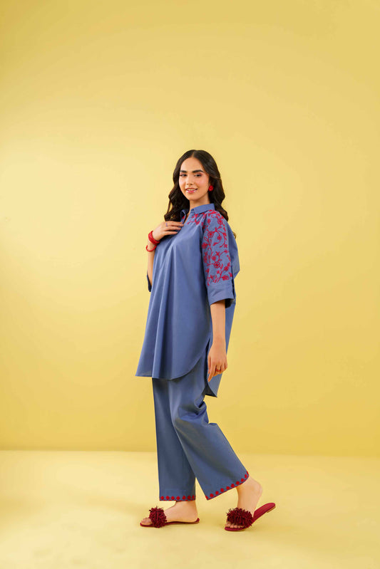 Blueberry Charm Embroidered Kurta Set
