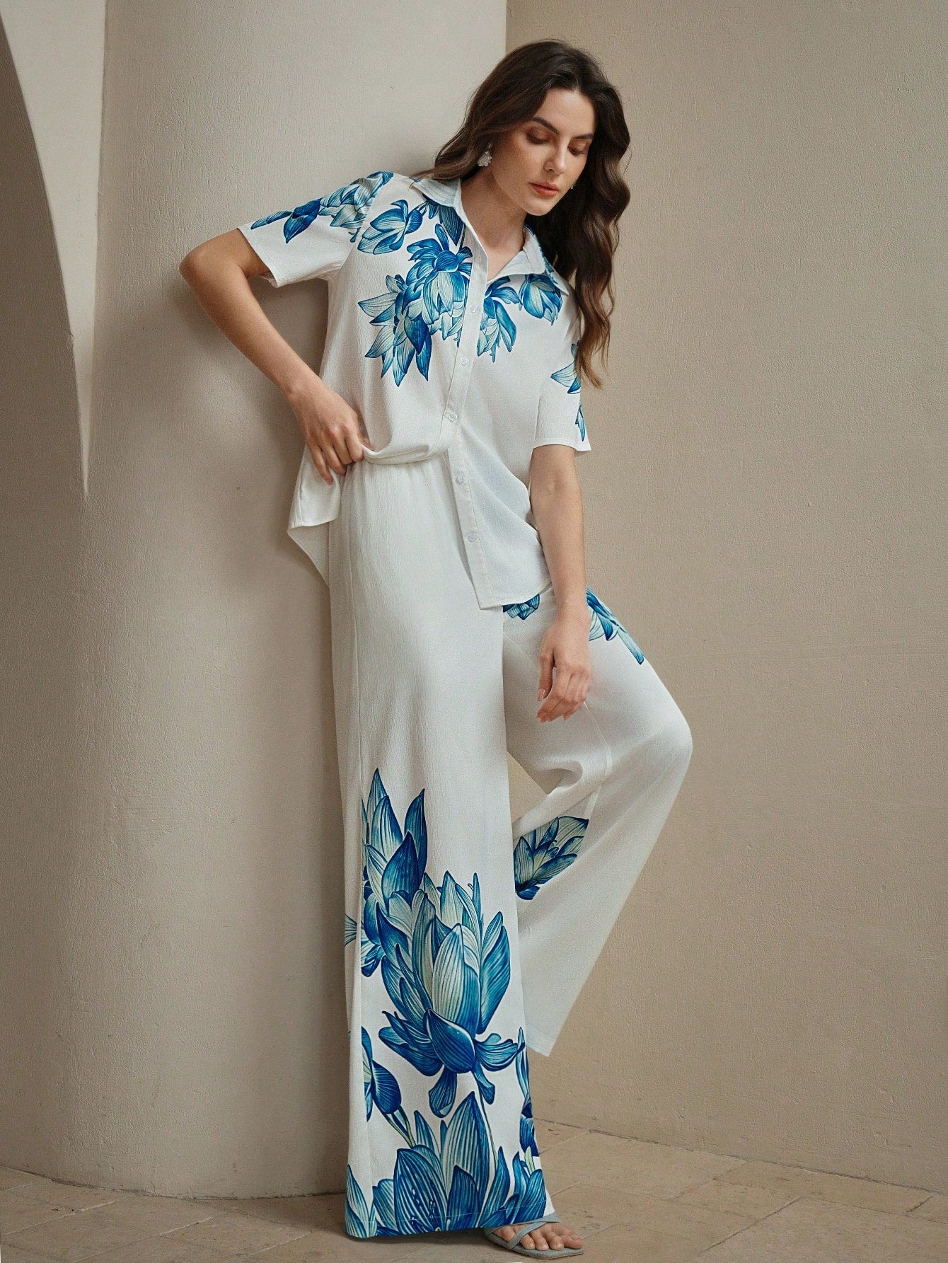 Multicolour Holiday Print Short Sleeve Shirt & Straight Leg Co-ord Set