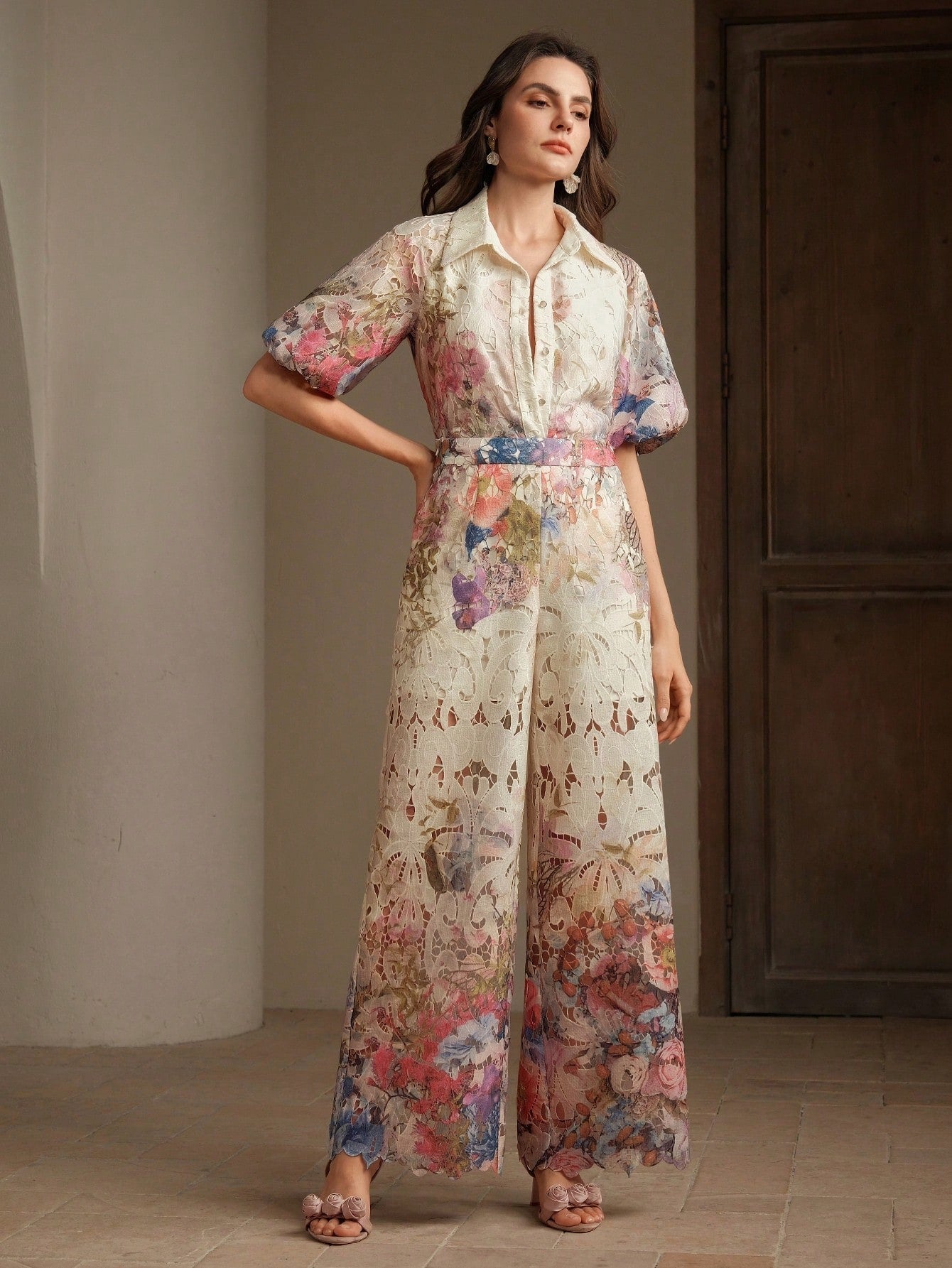 Floral Embroidered Puff Sleeve Co-ord Set