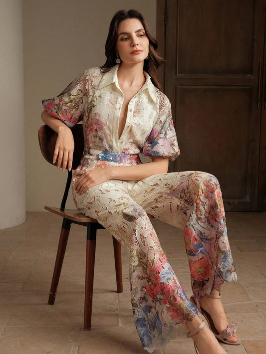 Floral Embroidered Puff Sleeve Co-ord Set