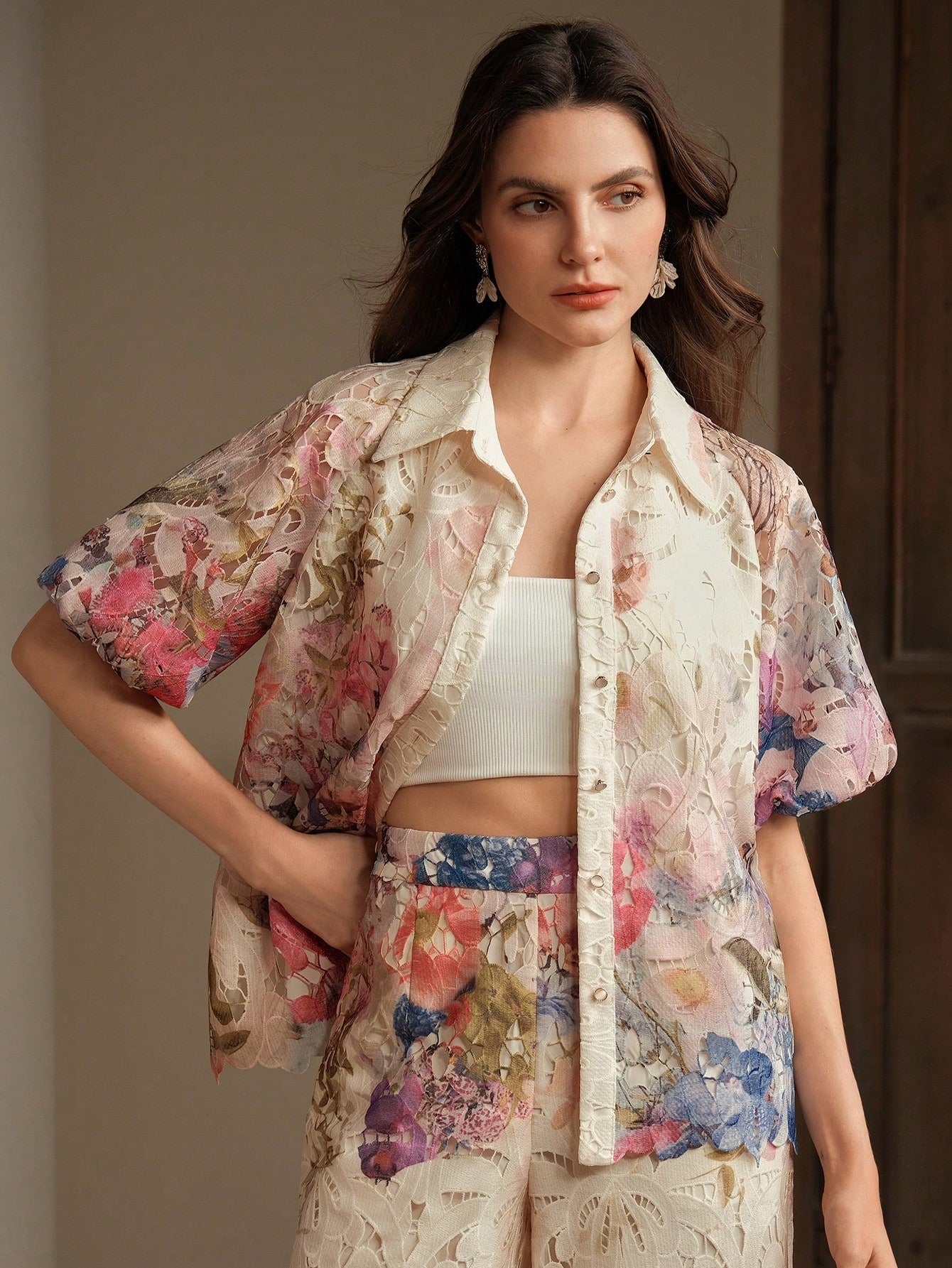 Floral Embroidered Puff Sleeve Co-ord Set