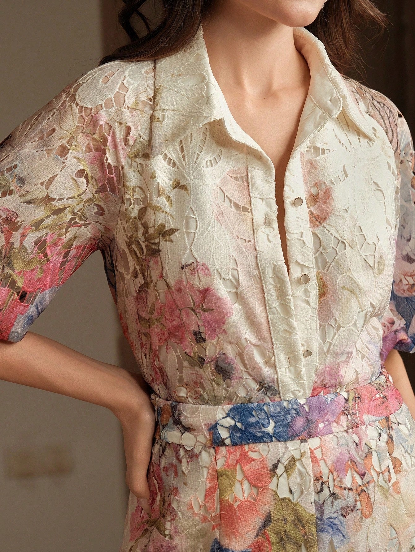 Floral Embroidered Puff Sleeve Co-ord Set