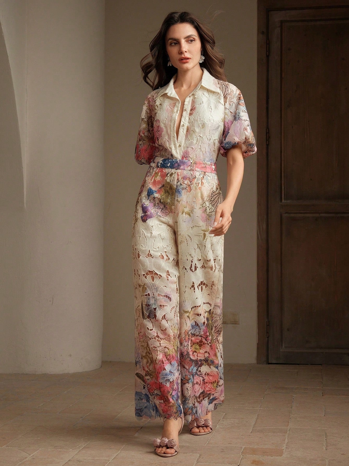 Floral Embroidered Puff Sleeve Co-ord Set