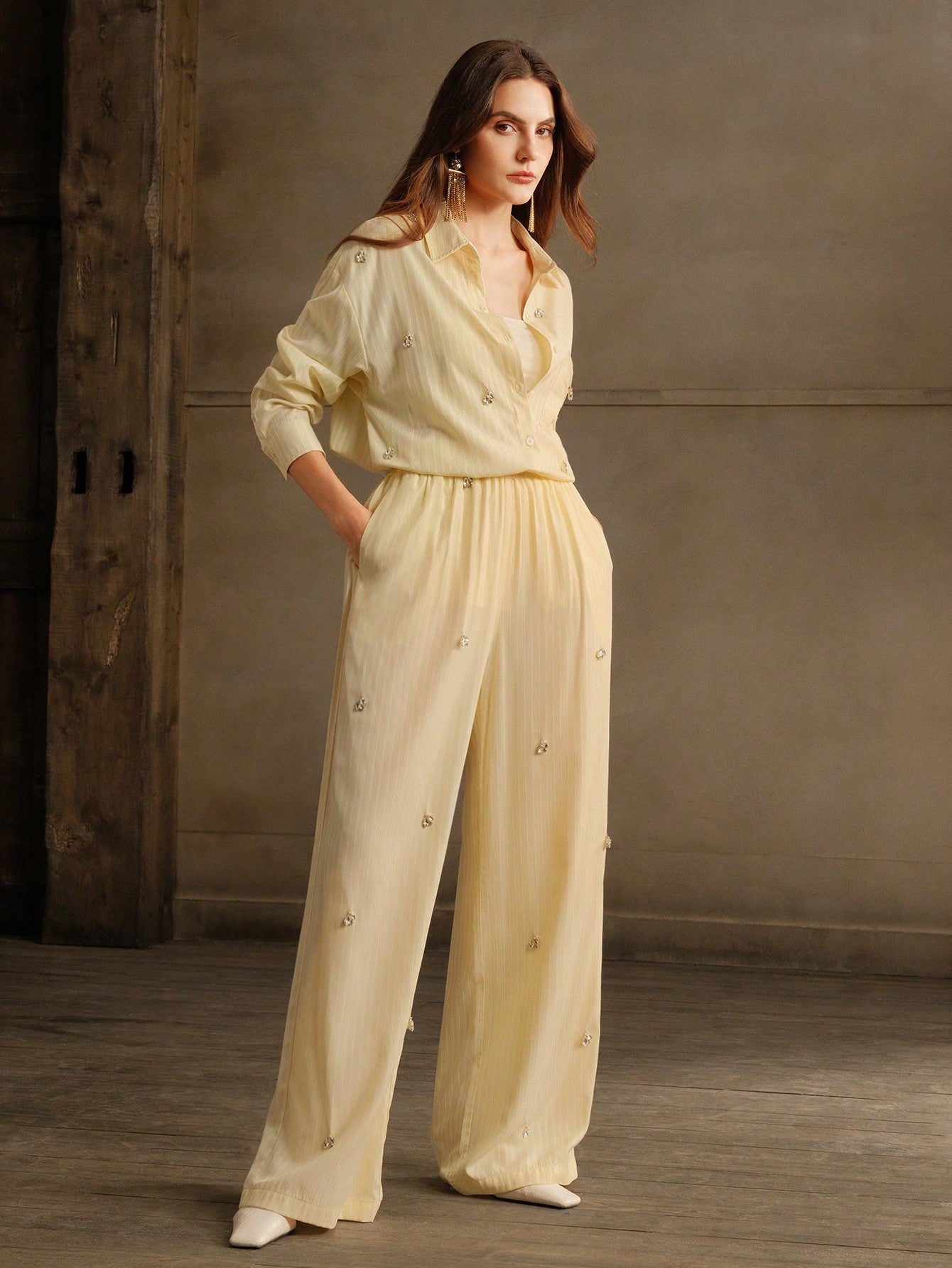 Women Modern Casual Commuter Diamond Stripe Co-ord Set