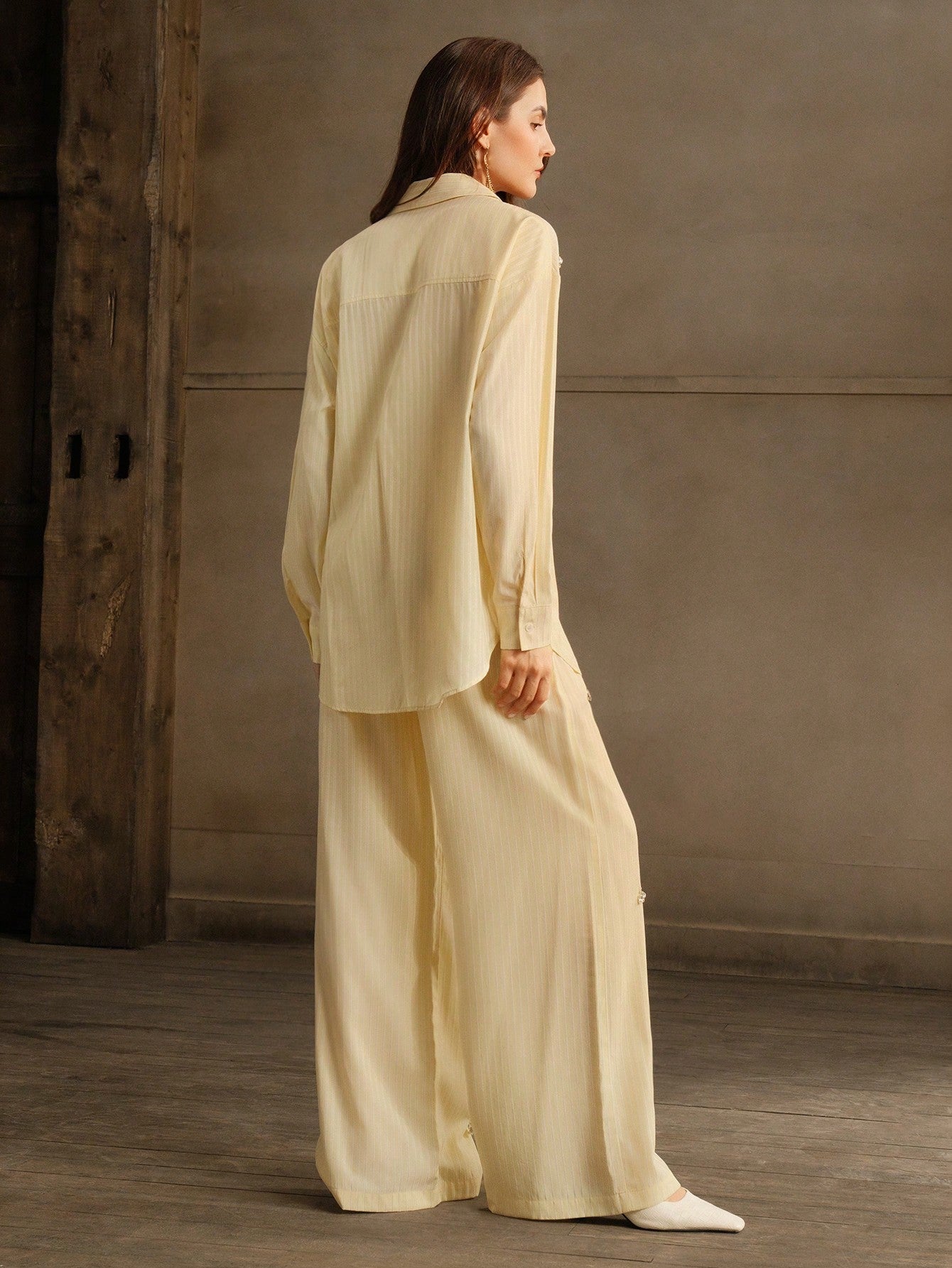 Women Modern Casual Commuter Diamond Stripe Co-ord Set