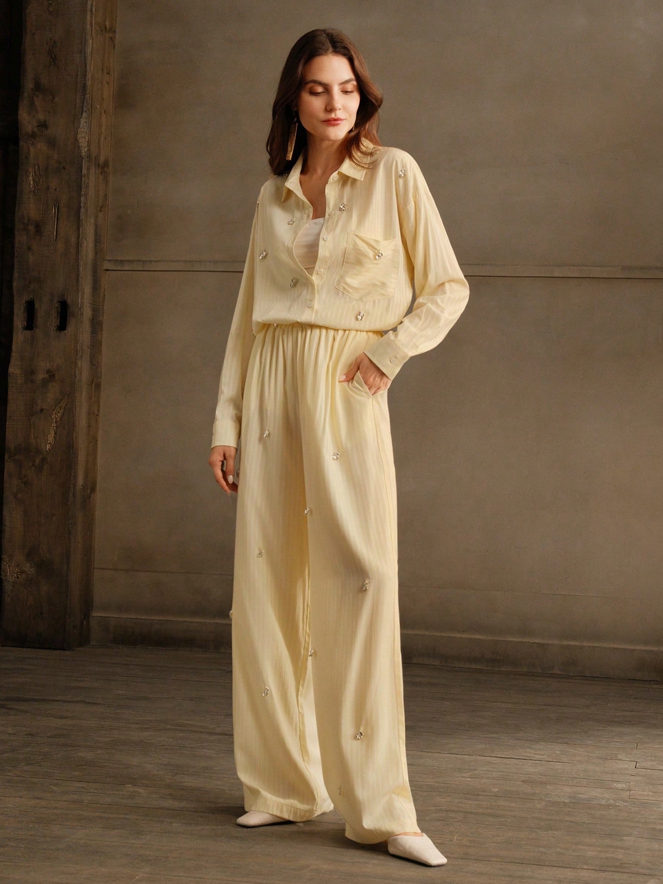 Women Modern Casual Commuter Diamond Stripe Co-ord Set